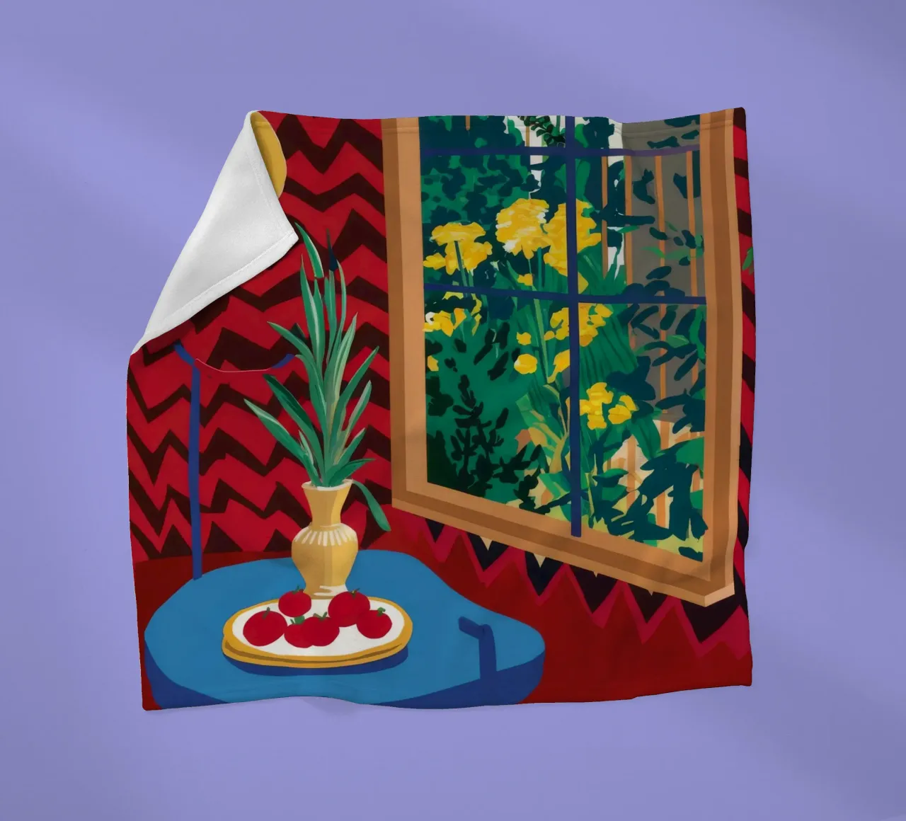 Red Window Cat fleece blanket by Stone Decade
