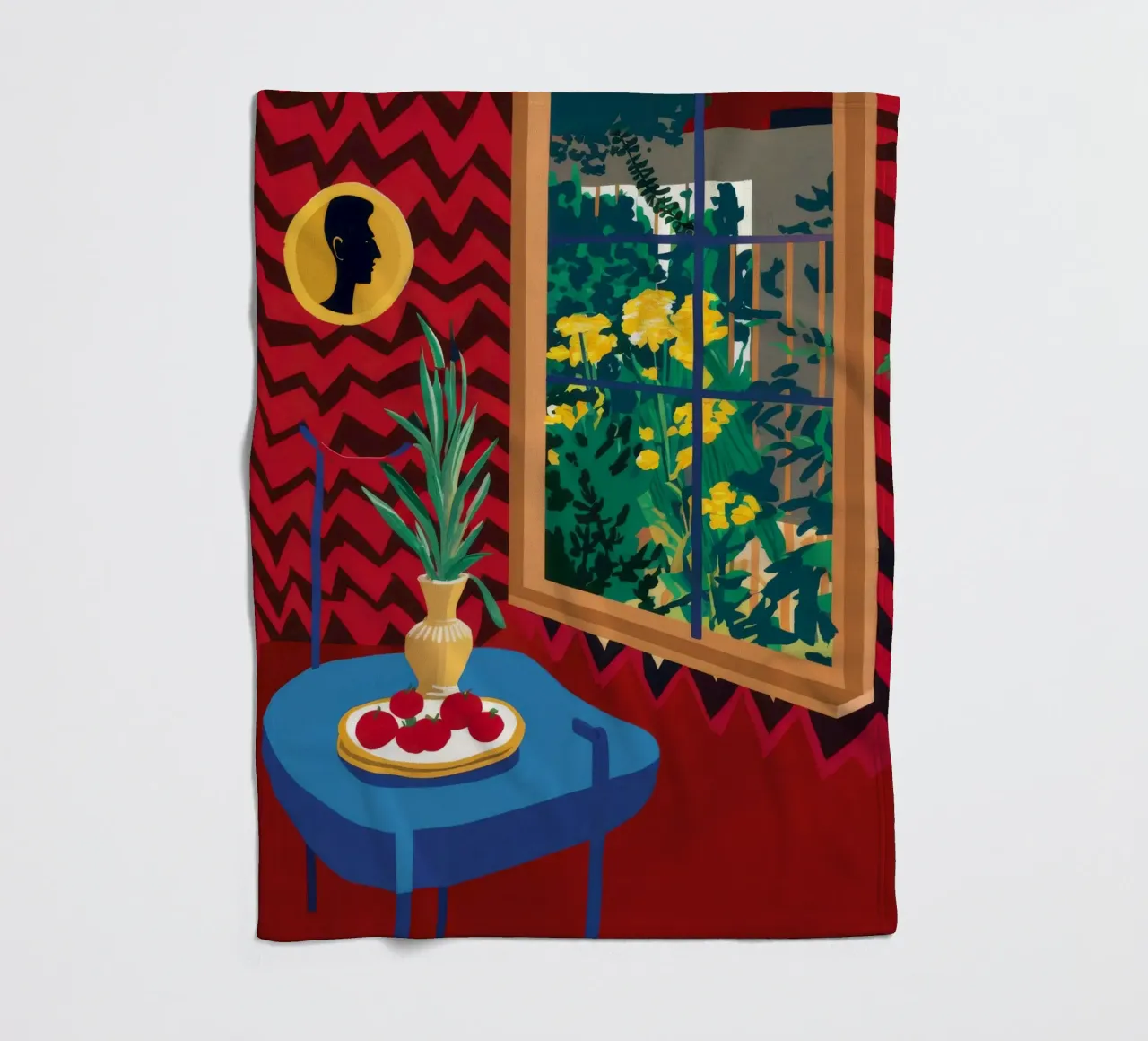 Red Window Cat fleece blanket by Stone Decade