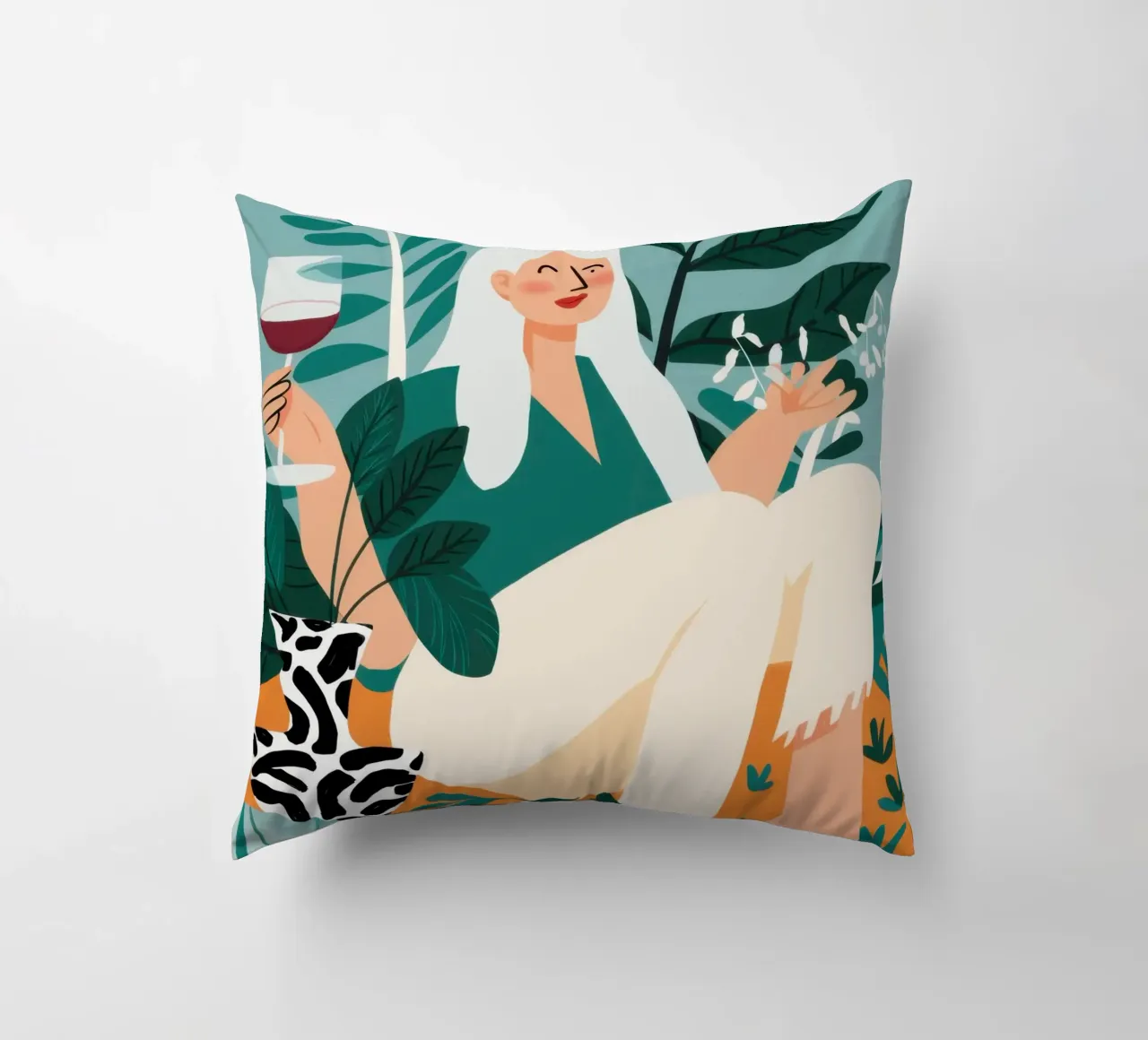 Wine and Patterned Tights decorative cushion by Pale Aura