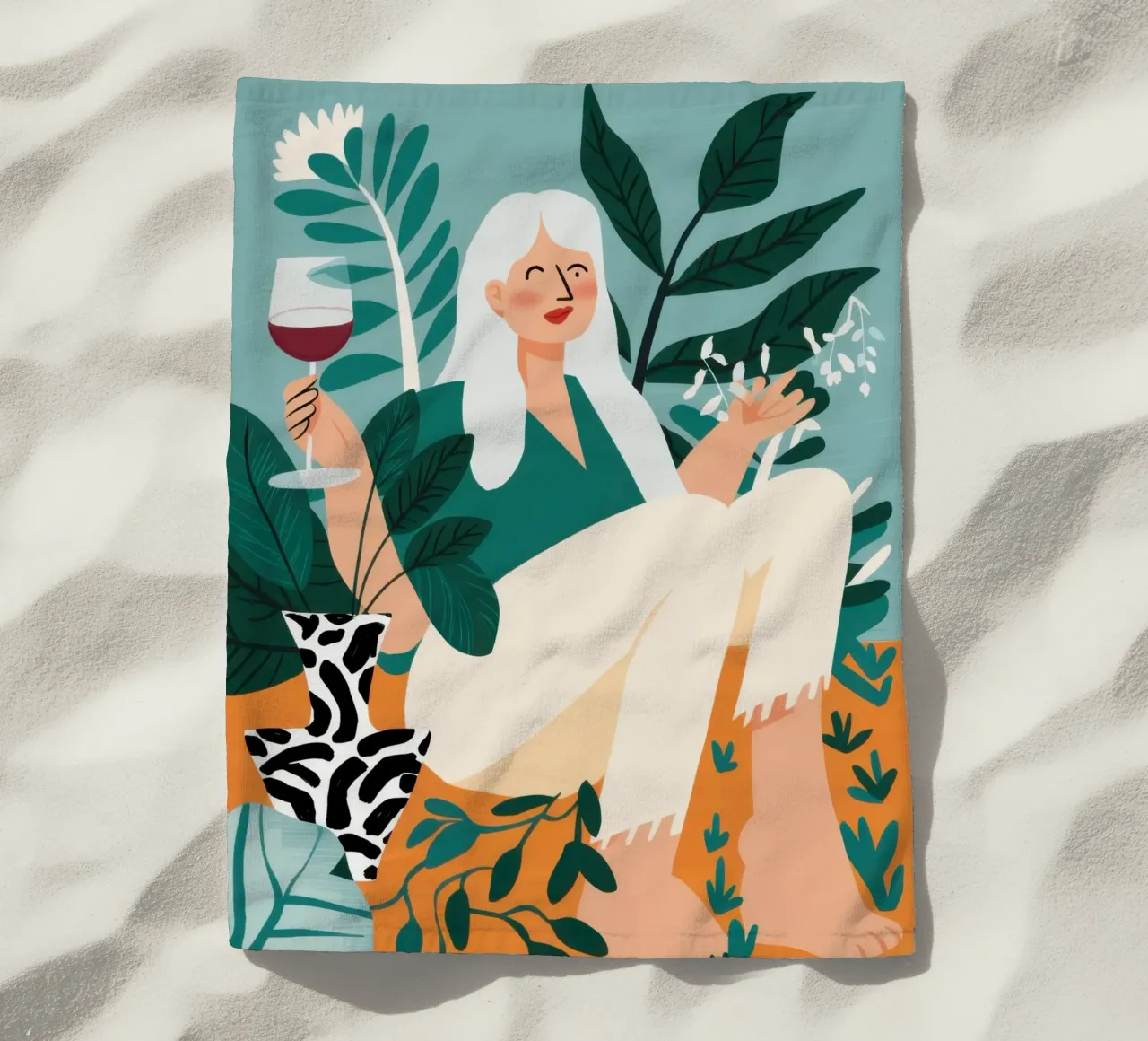 Wine and Patterned Tights beach towel by Pale Aura