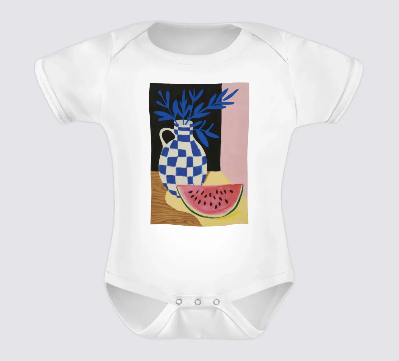 Watermelon Vase Stillness short-sleeve baby romper by Sentinel Glow