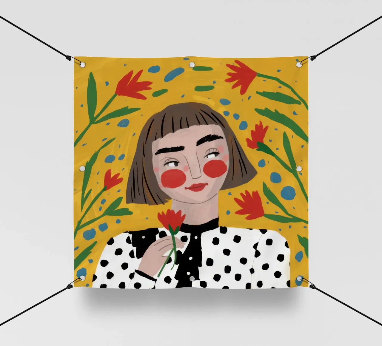 Ritratto floreale a pois telo in pvc da Marigold Tiga