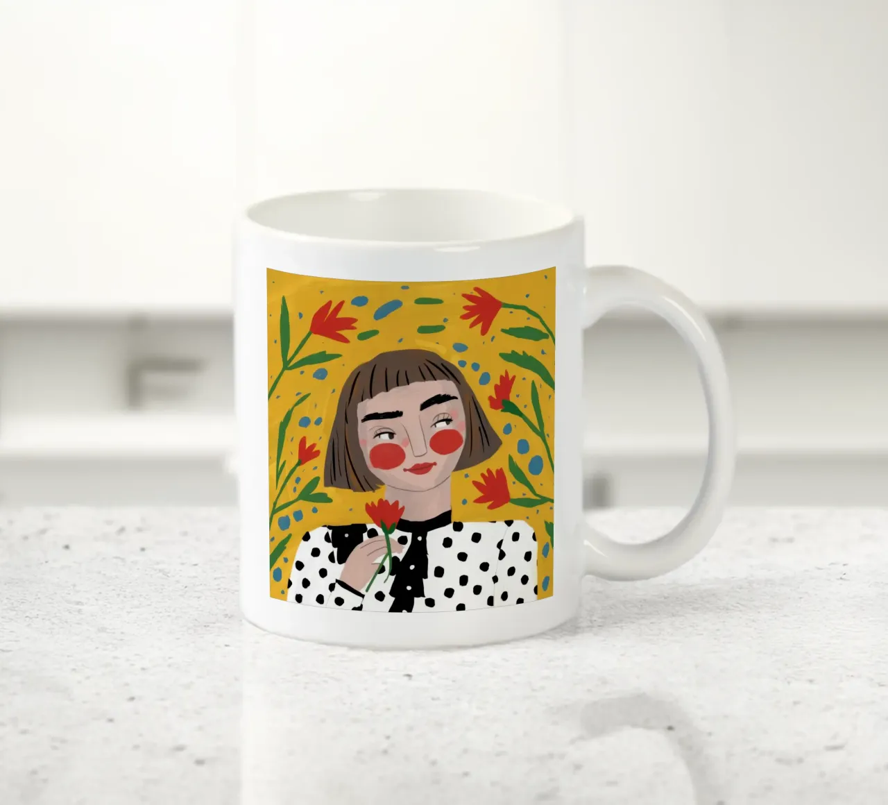 Ritratto floreale a pois tazza in ceramica da Marigold Tiga