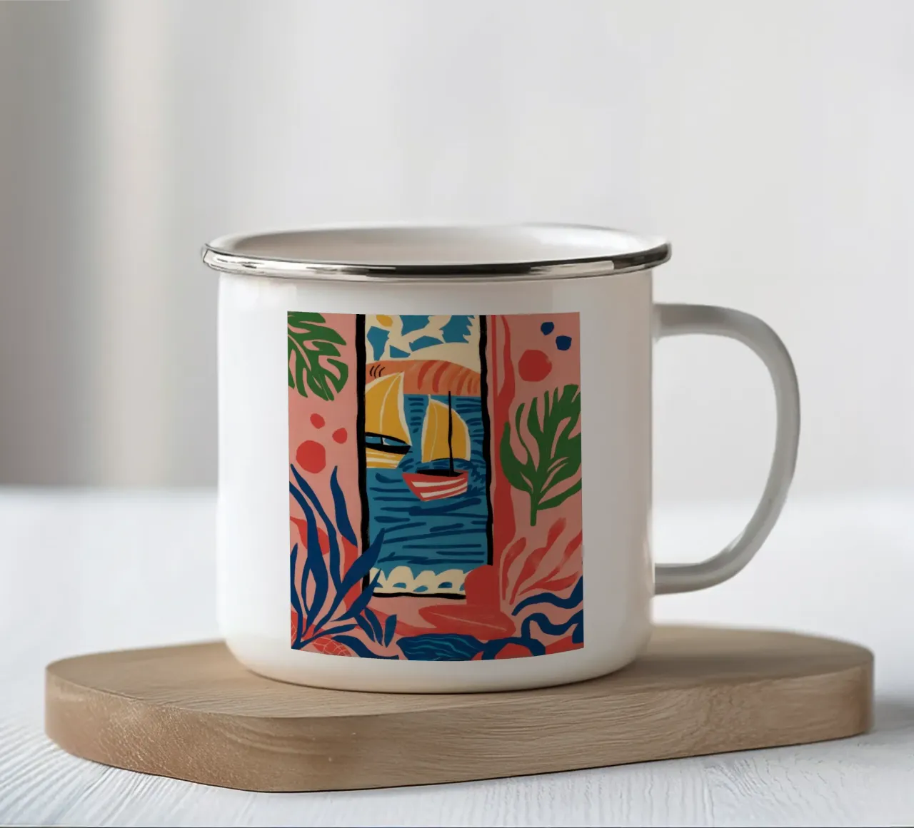 Abstract Window View enamel mug by Pale Aura