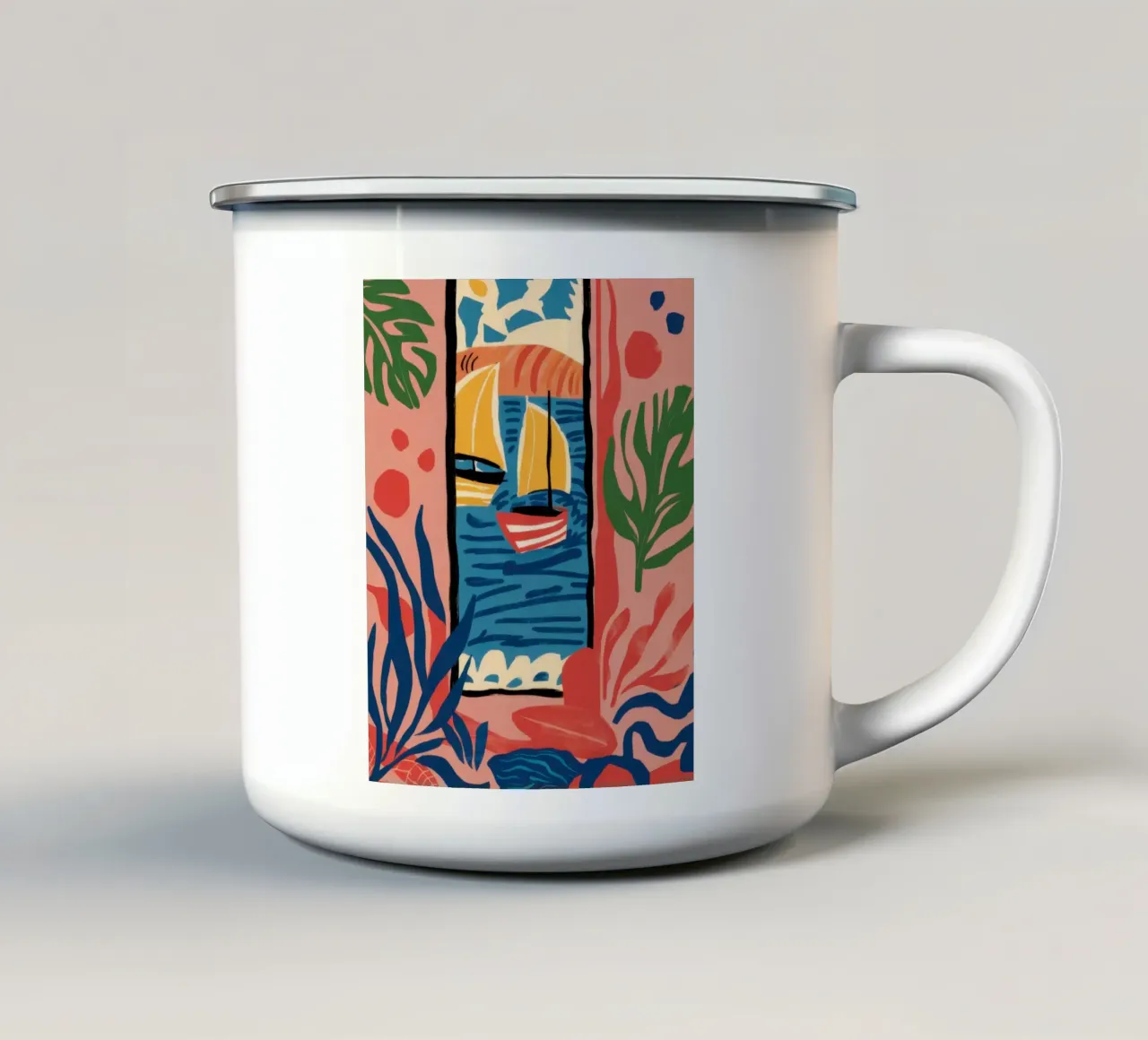 Abstract Window View enamel mug by Pale Aura