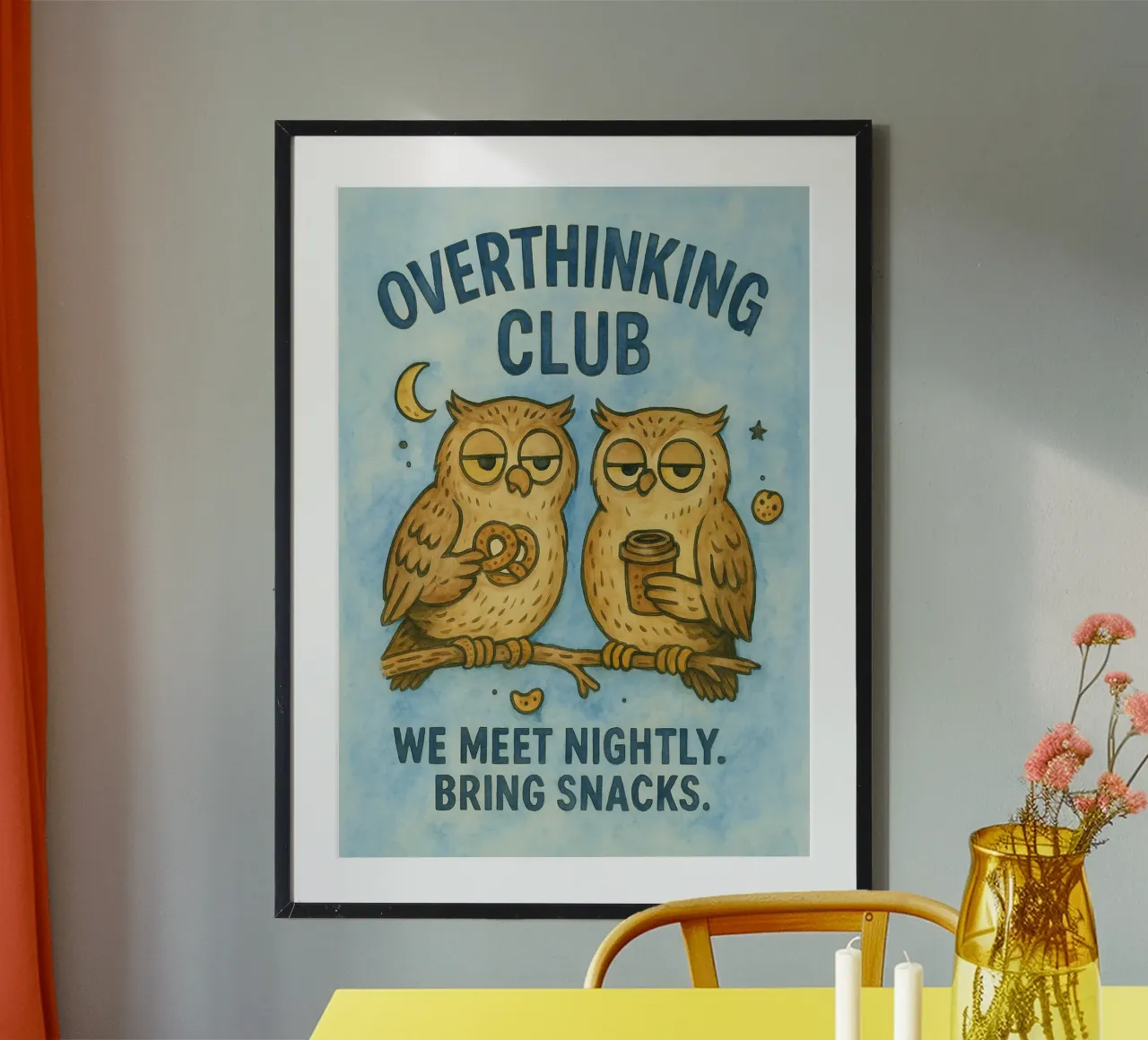 Club dei gufi sovrappensiero poster con telaio in plastica da onerules