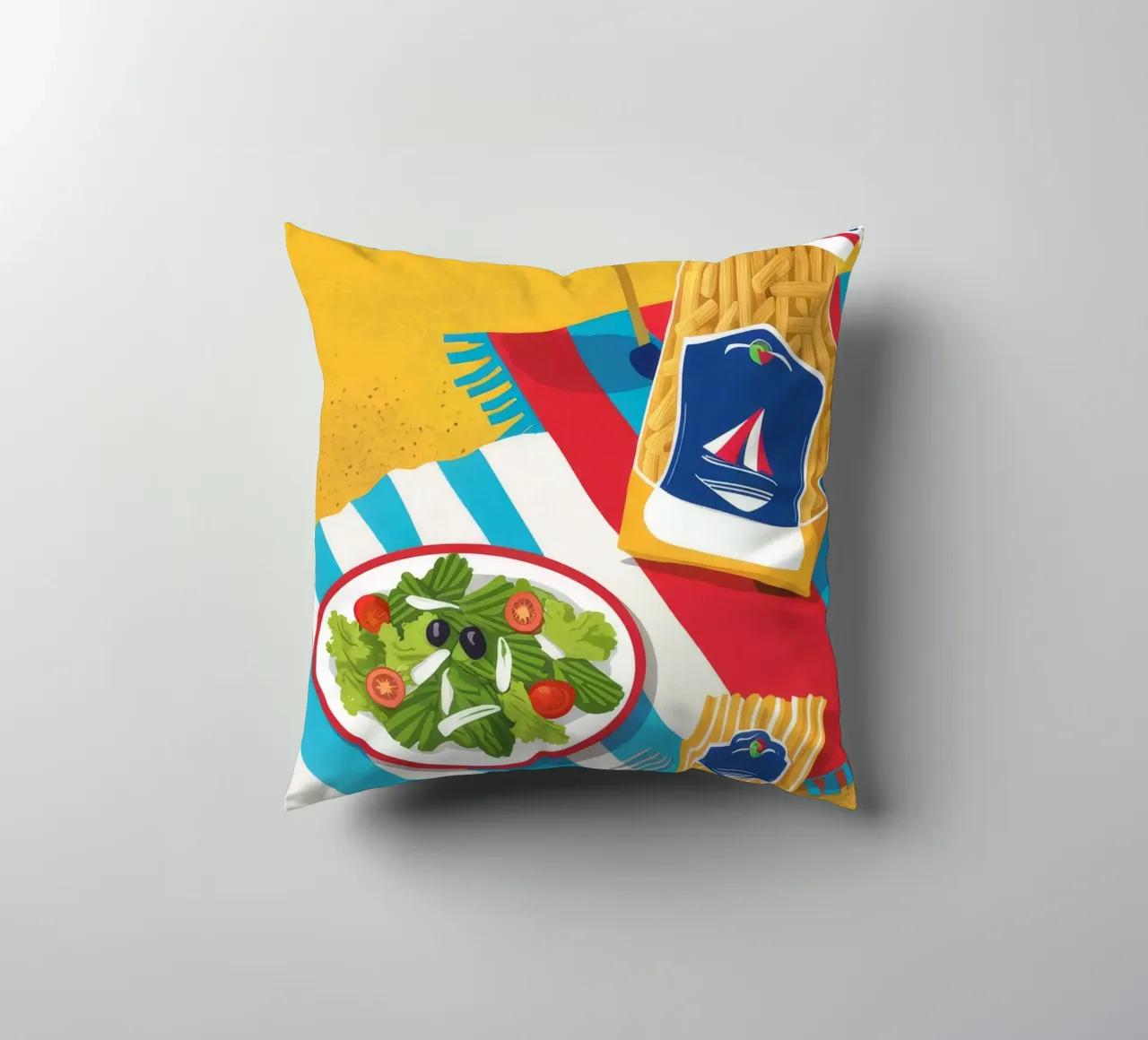 Elementi essenziali per la giornata in spiaggia cuscino da Muse Artworks