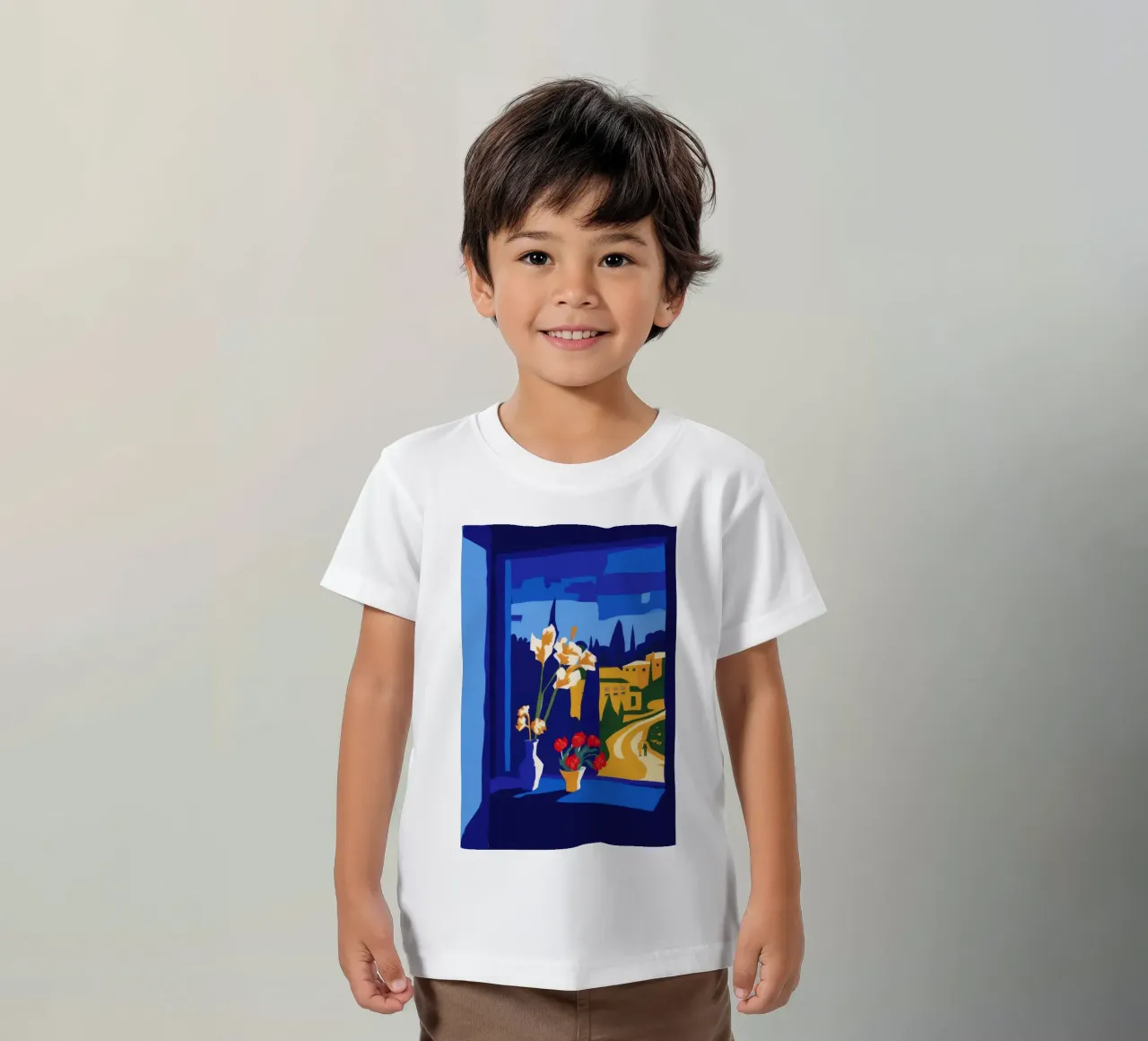 Città collinare notturna t-shirt bambini da Stone Decade