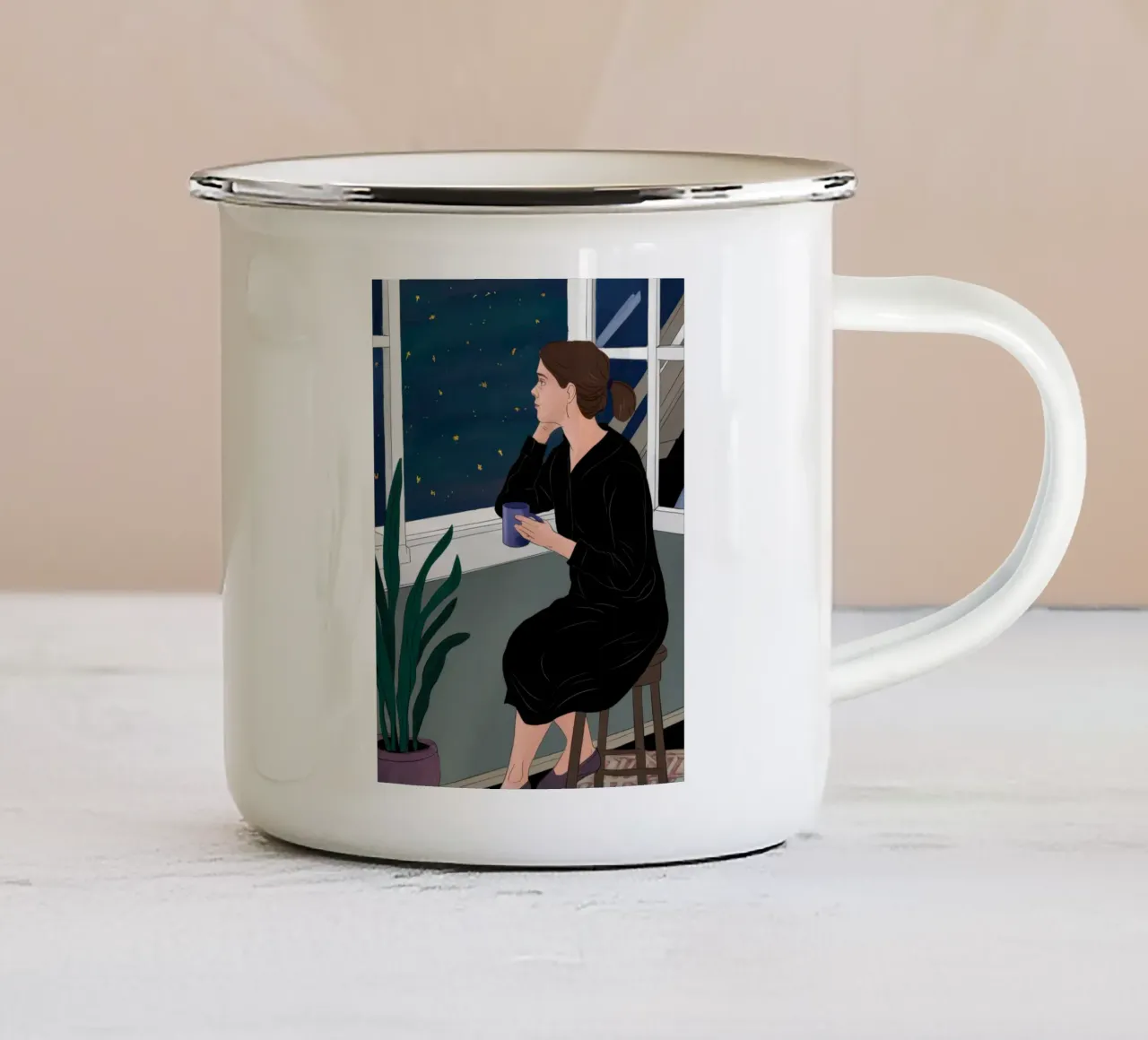 Window Reading Night enamel mug by Sentinel Glow