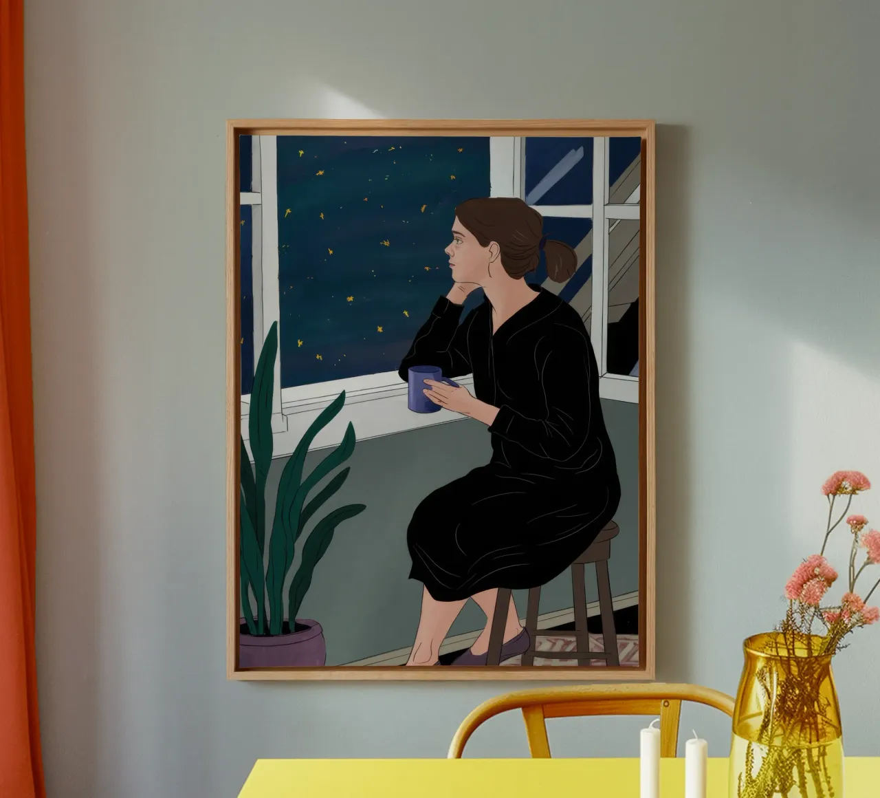 Window Reading Night canvas with Floater frame by Sentinel Glow