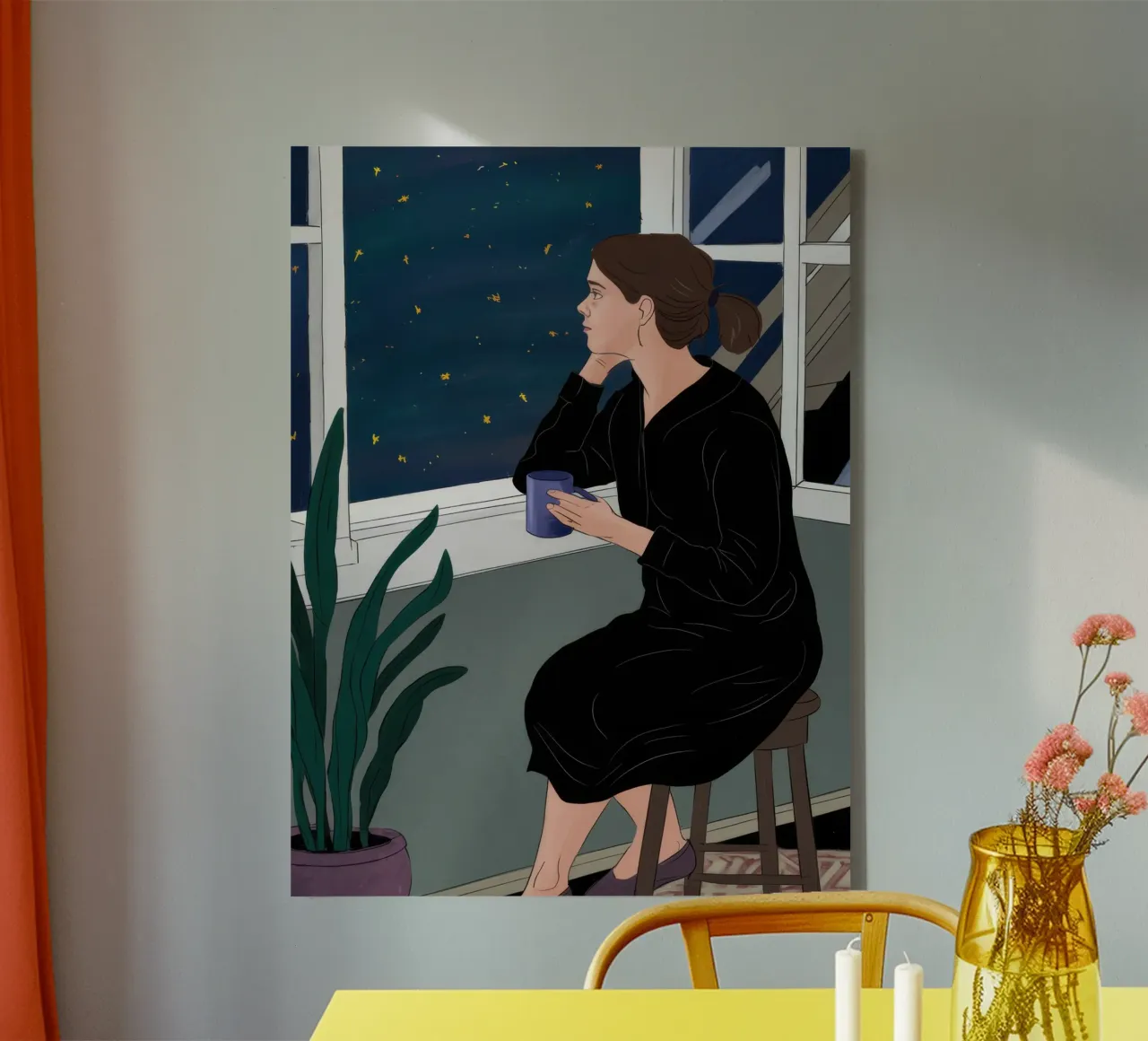 Window Reading Night canvas with Floater frame by Sentinel Glow