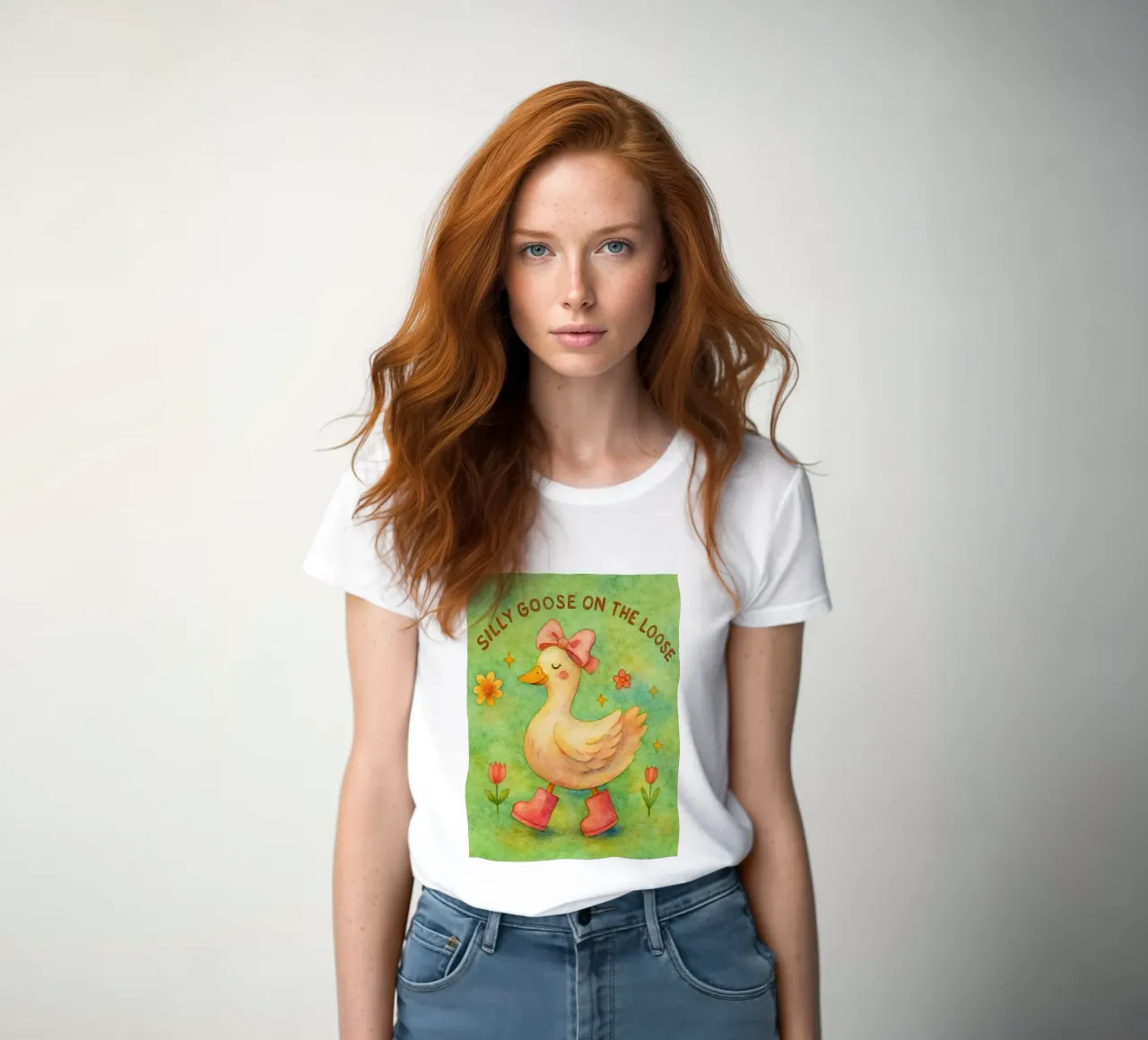 Silly Goose On The Loose Beautiful Goose women's fitted t-shirt by onerules