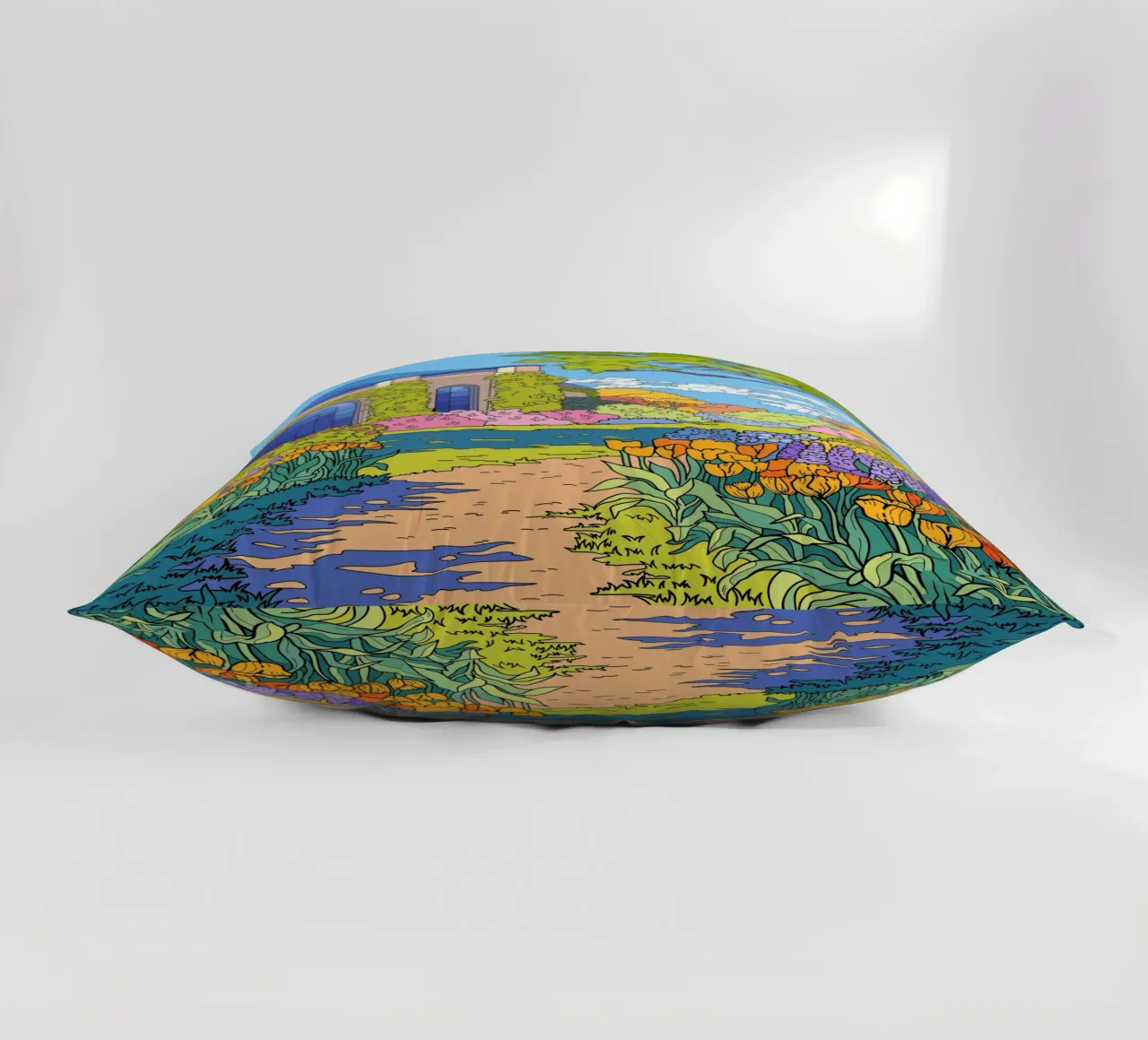 Pittura di giardini fioriti cuscino da Fanya Art