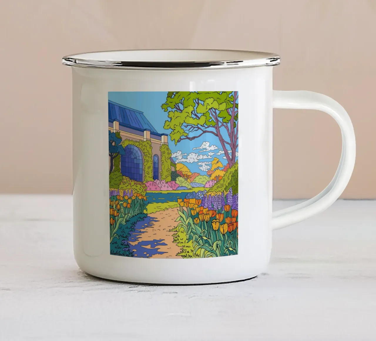 Pittura di giardini fioriti tazza in smalto da Fanya Art