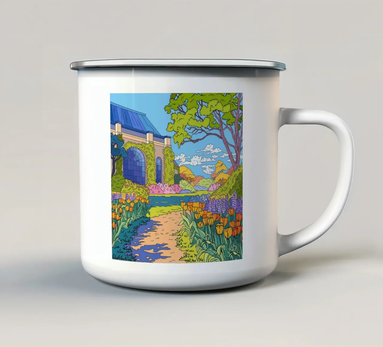 Pittura di giardini fioriti tazza in smalto da Fanya Art