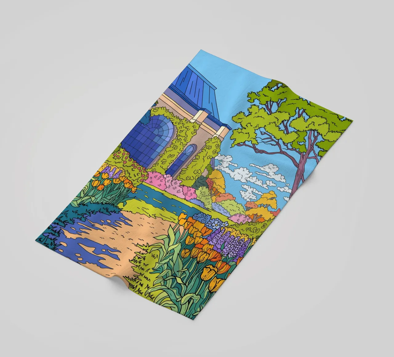 Bloementuin Schilderen strandhanddoek van Fanya Art