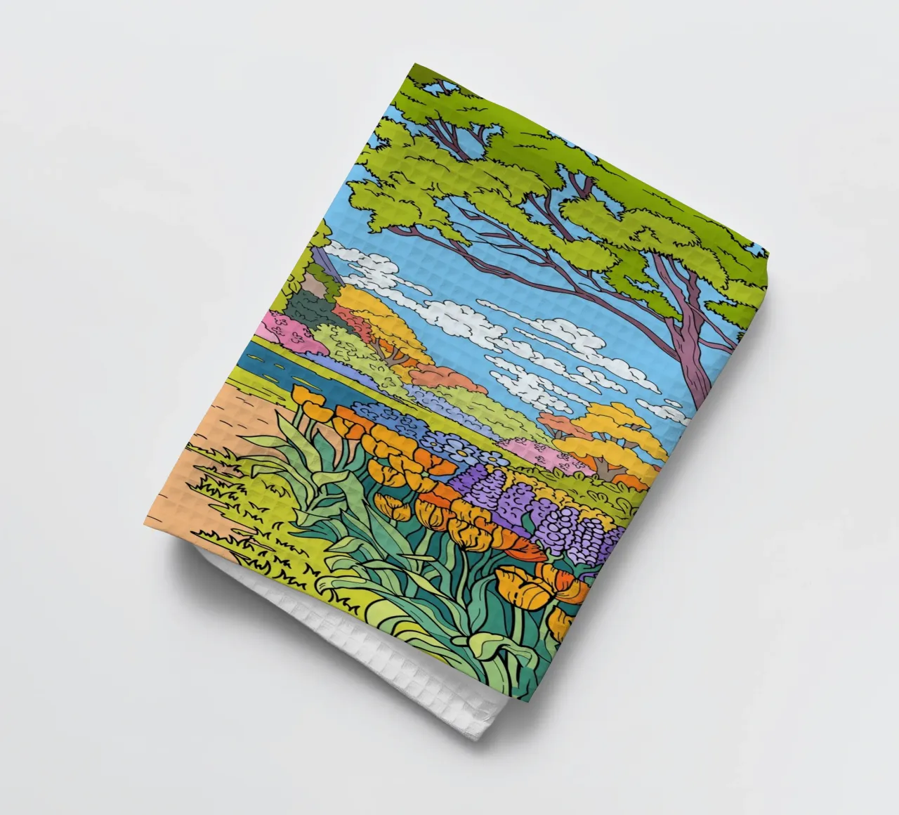 Bloementuin Schilderen theedoek van Fanya Art