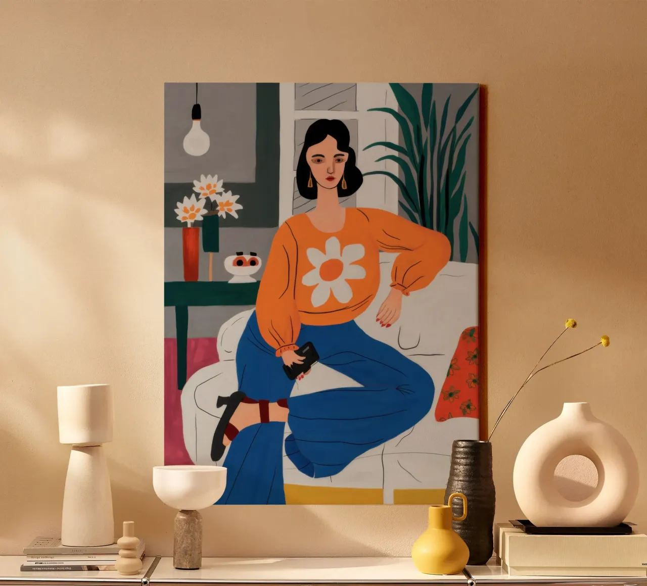 Maglione arancione Daisy tela con Cornice a cassetta da Pale Aura