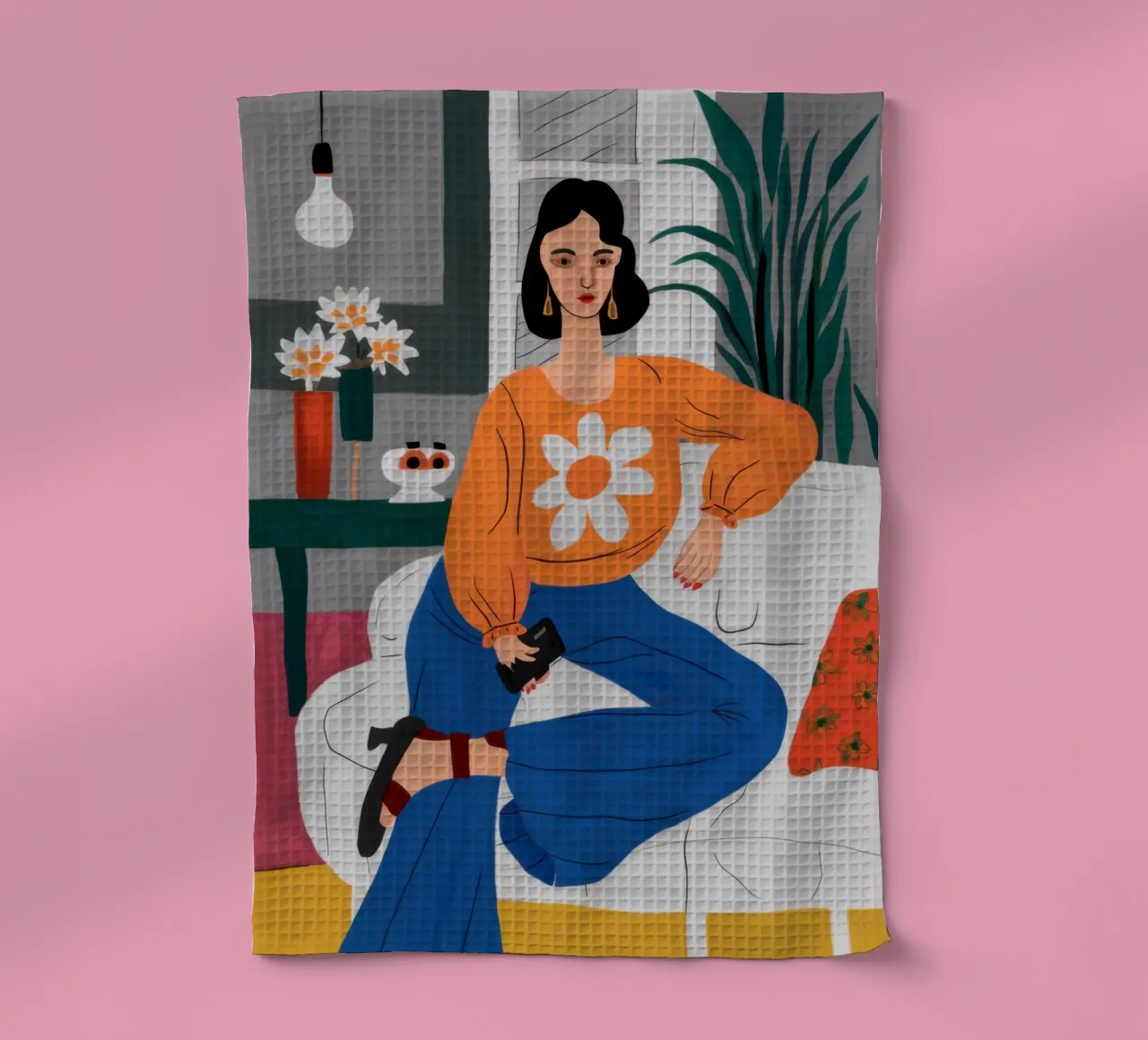 Maglione arancione Daisy canovaccio da cucina da Pale Aura