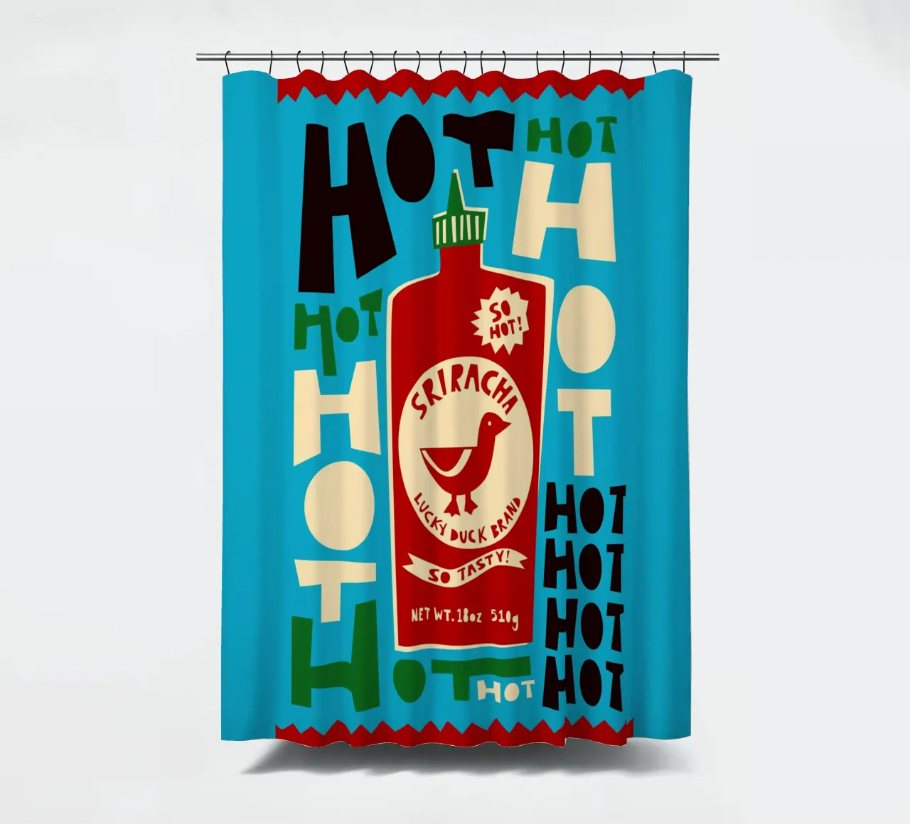 Bottiglia di salsa piccante Sriracha tenda da doccia da Fox & Velvet