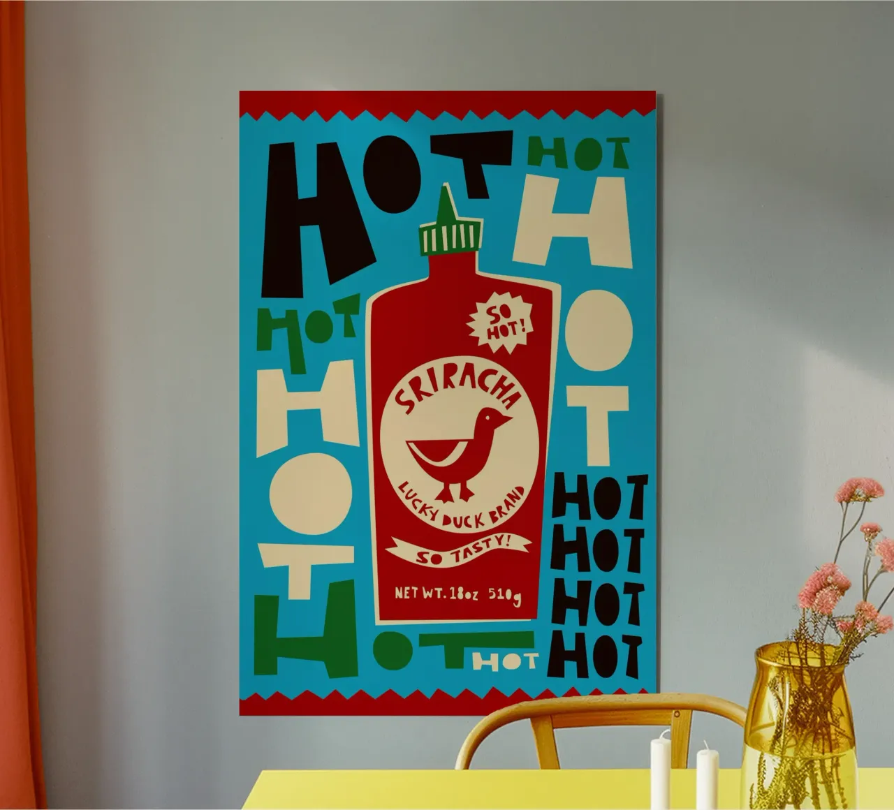 Bottiglia di salsa piccante Sriracha alluminio dibond da Fox & Velvet