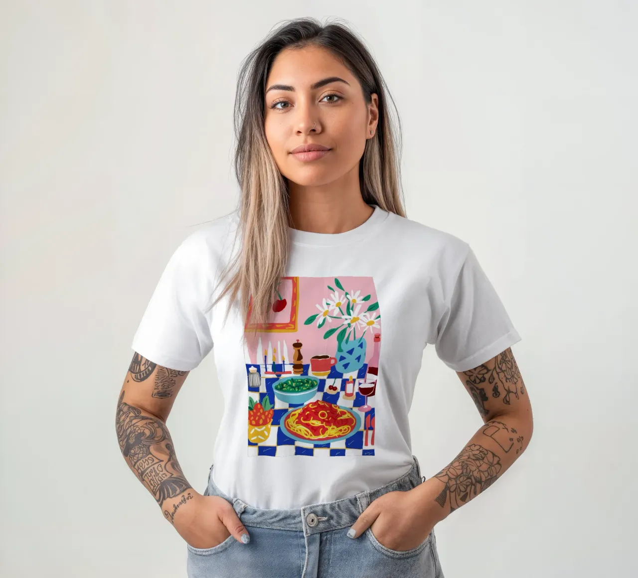 Spaghetti and Lily Dinner t-shirt da Muse Artworks