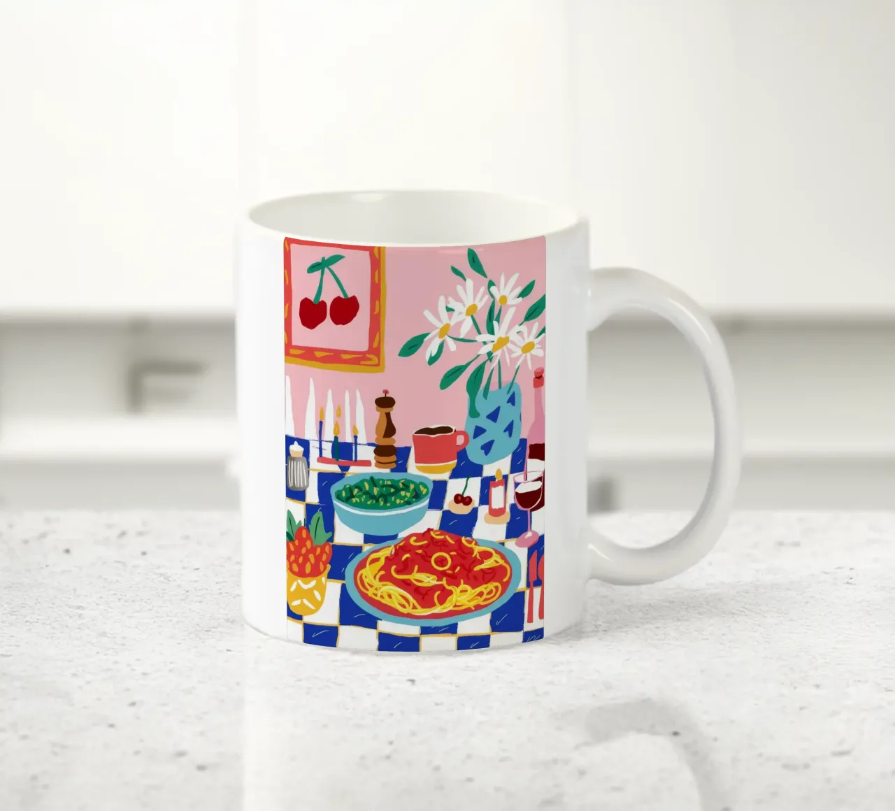 Spaghetti and Lily Dinner tazza in ceramica da Muse Artworks