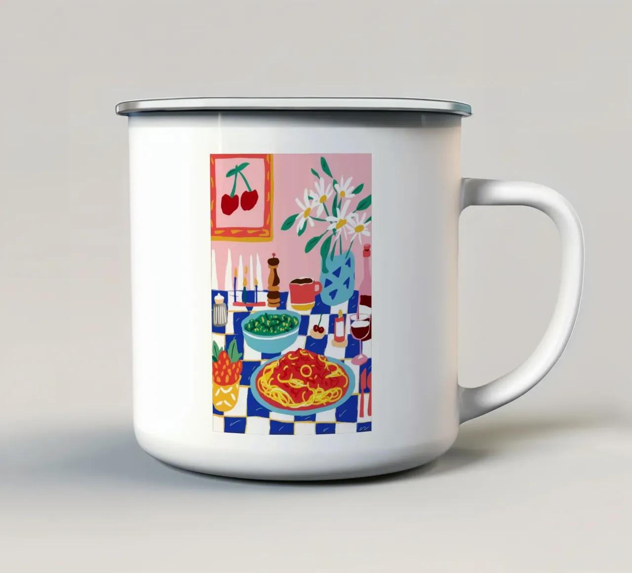 Spaghetti and Lily Dinner tazza in smalto da Muse Artworks
