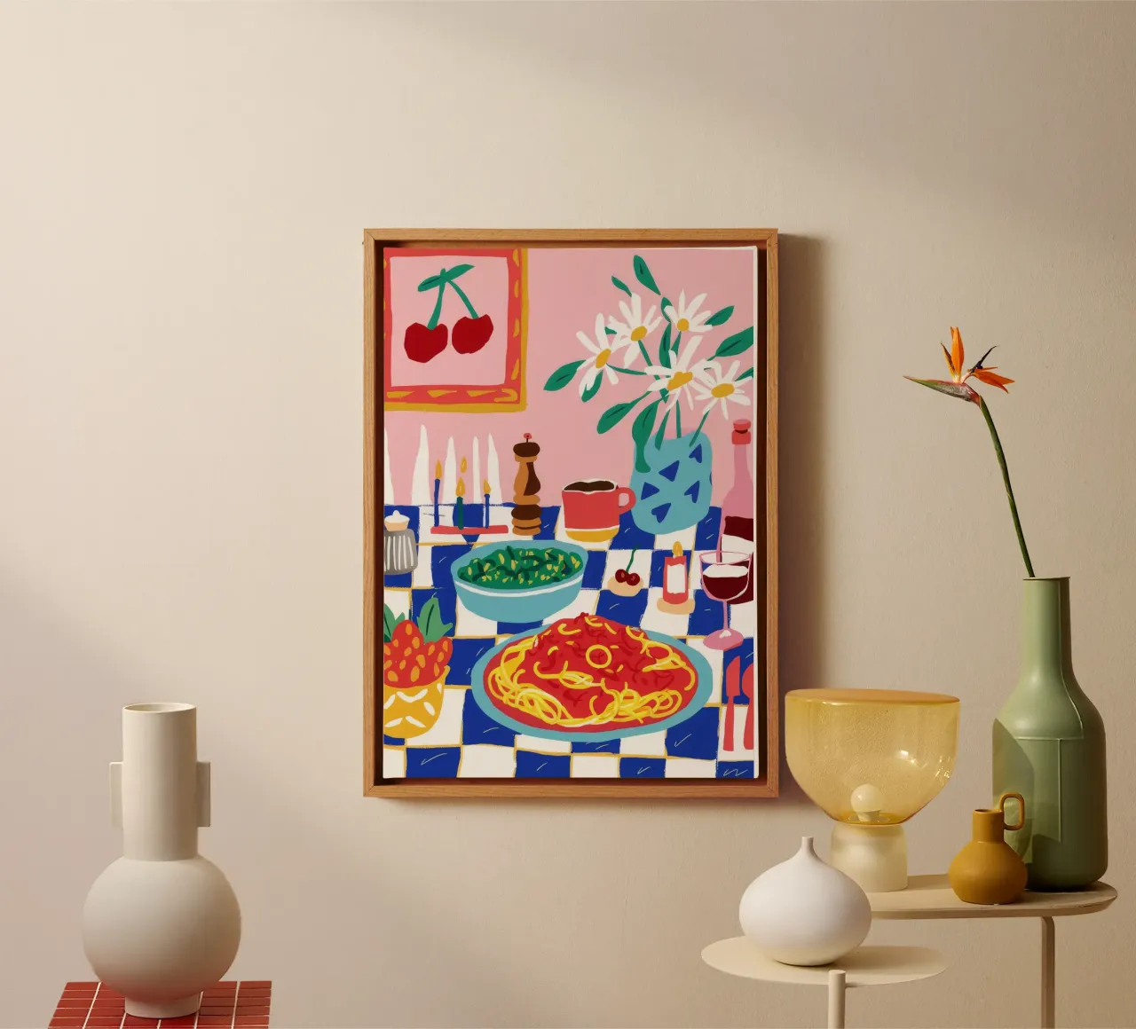 Spaghetti and Lily Dinner tela con Cornice a cassetta da Muse Artworks
