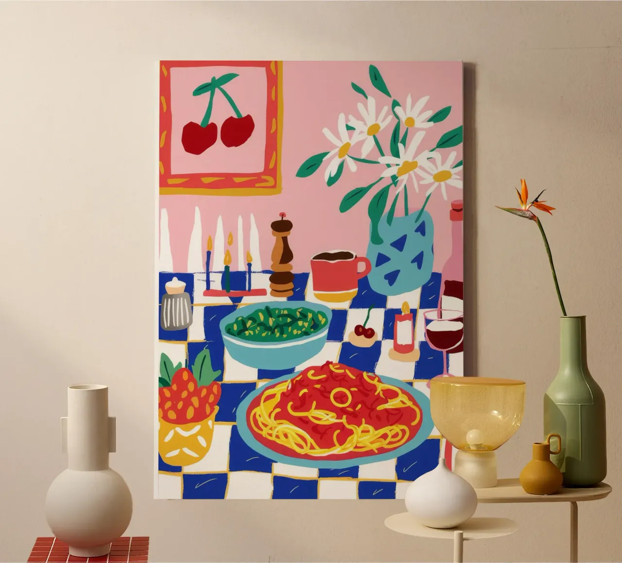 Spaghetti and Lily Dinner tela con Cornice a cassetta da Muse Artworks