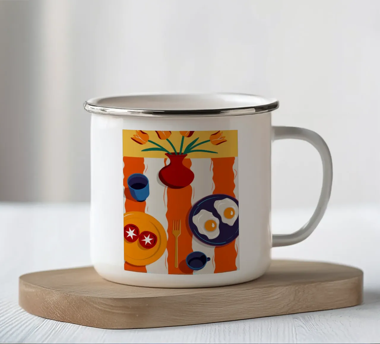 Colazione con tavolo a righe tazza in smalto da Sentinel Glow