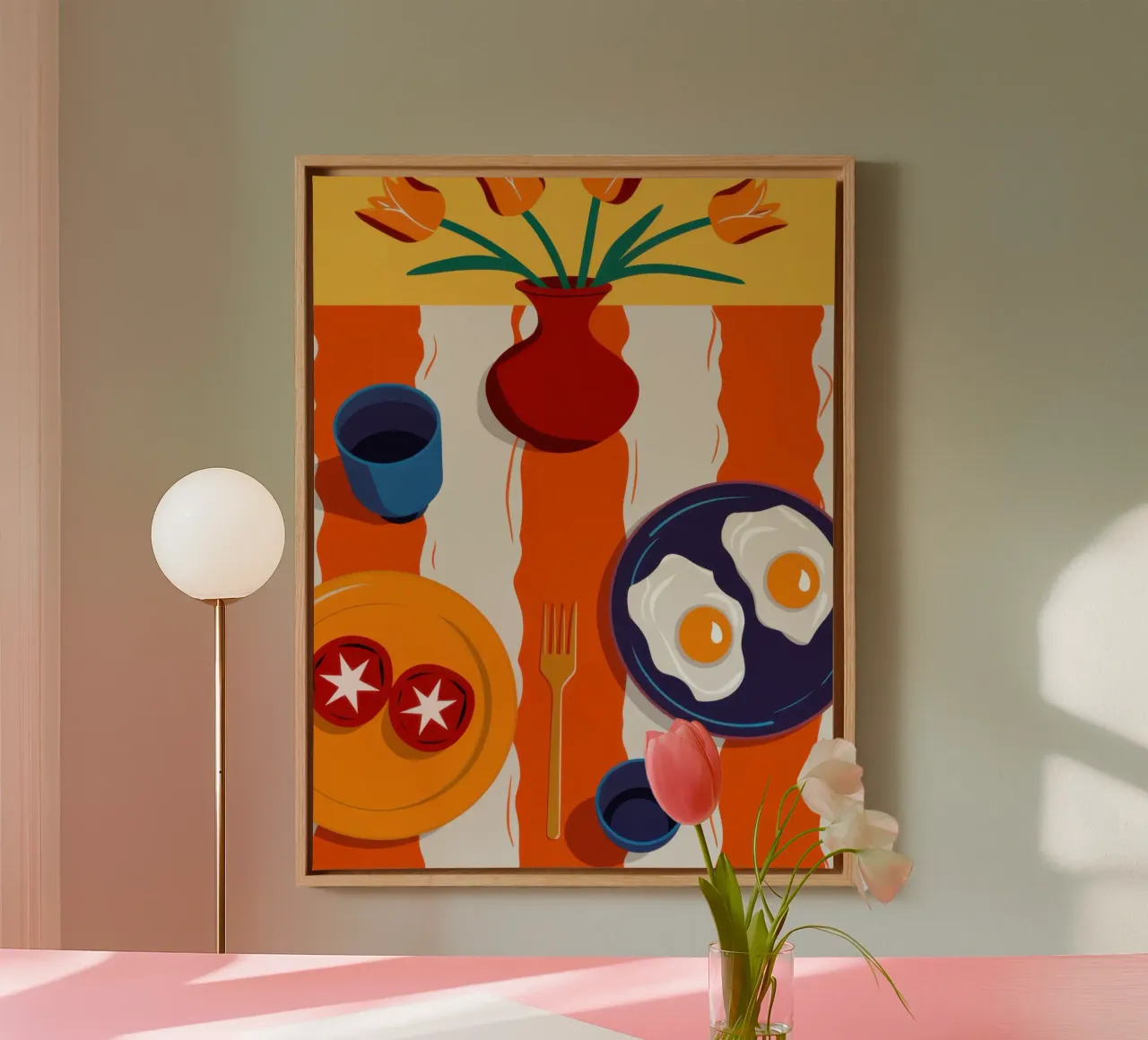 Striped Table Breakfast canvas with Floater frame by Sentinel Glow