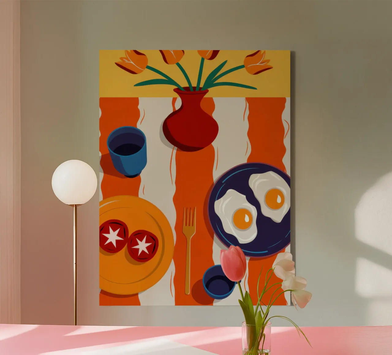 Striped Table Breakfast canvas with Floater frame by Sentinel Glow