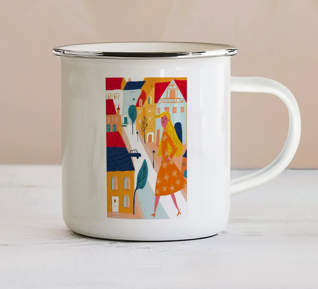 Passeggiata nella città europea tazza in smalto da Muse Artworks