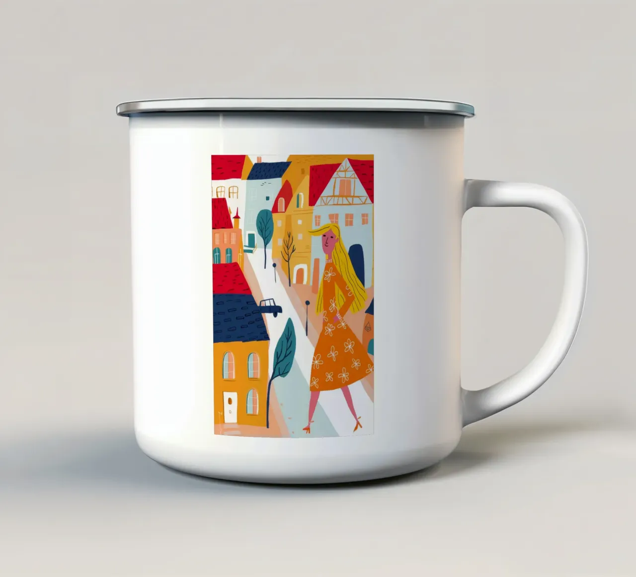Passeggiata nella città europea tazza in smalto da Muse Artworks