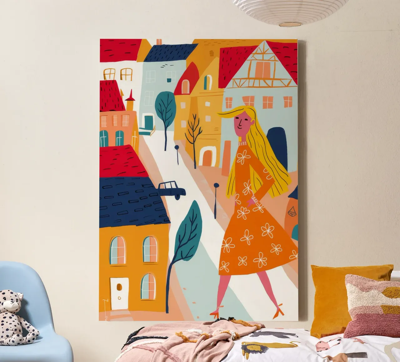 Wandelen in de Europese stad canvas met Baklijst van Muse Artworks