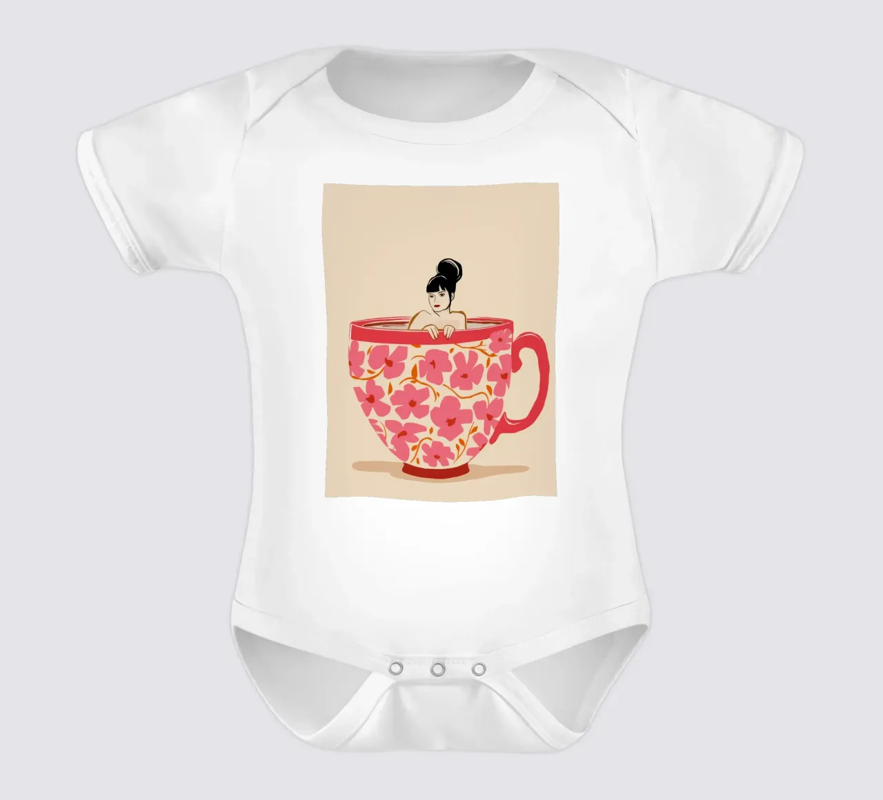 Floral Teacup Dream short-sleeve baby romper by Stone Decade