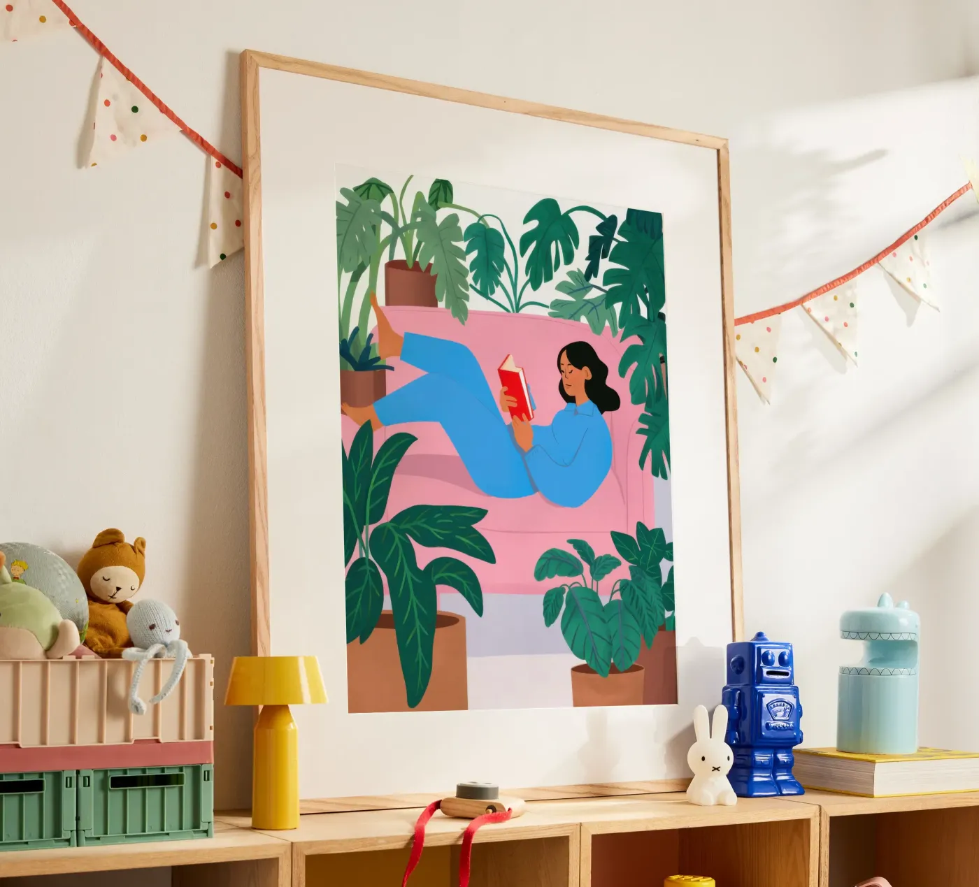 Divano blu angolo libri poster da Pale Aura