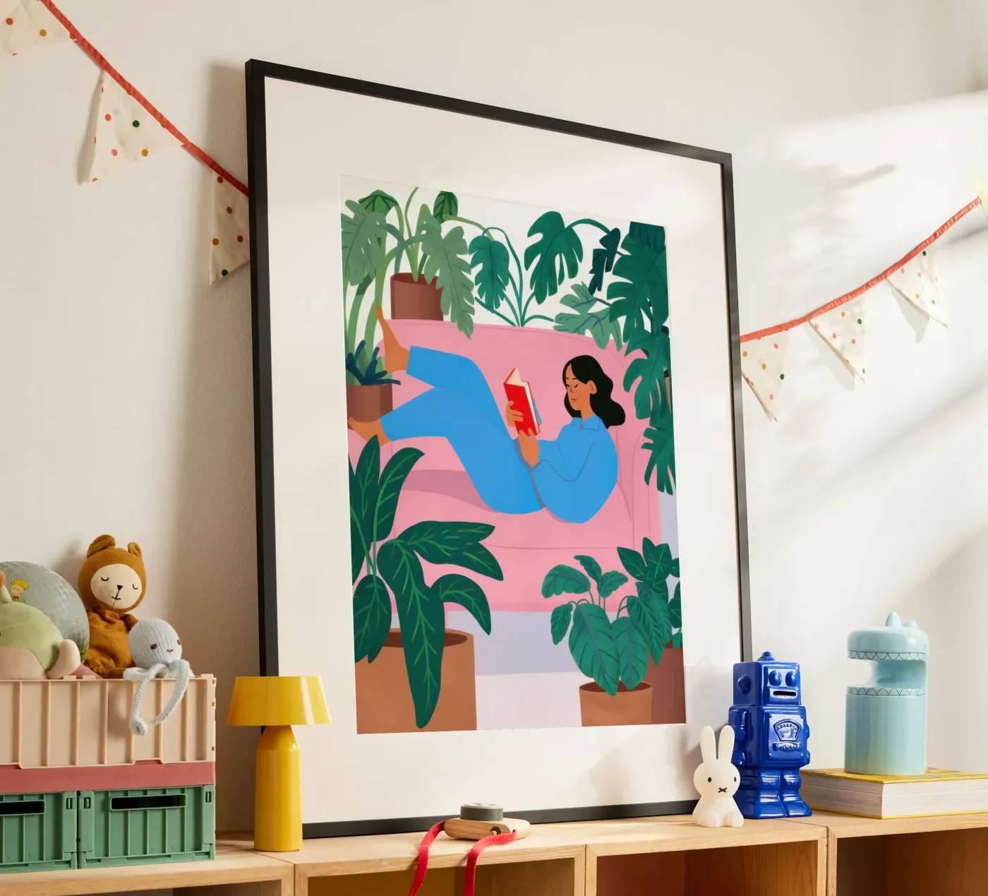 Divano blu angolo libri poster da Pale Aura