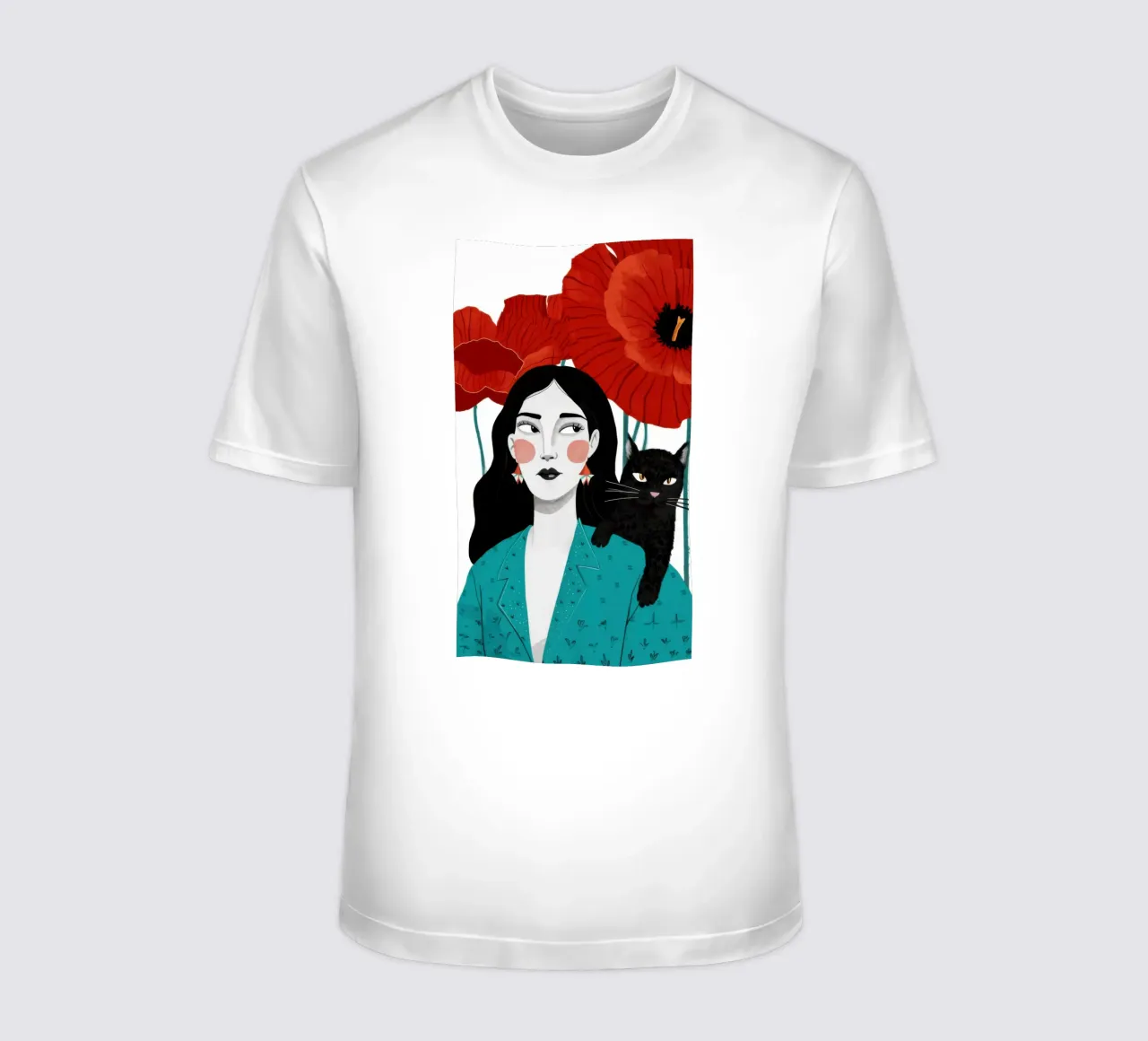 Coquelicot rouge Chat noir t-shirt de Marigold Tiga