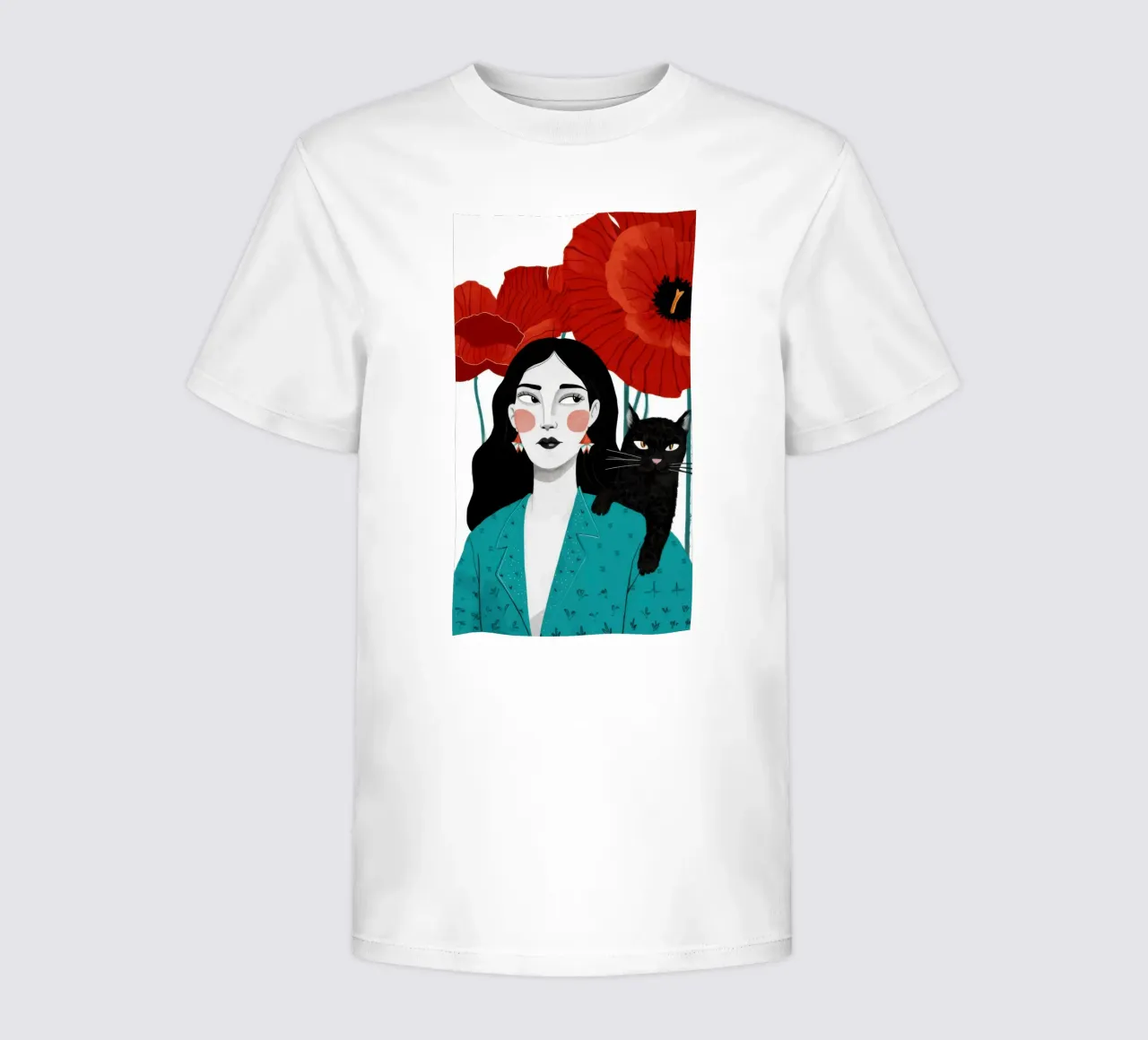 Rode klaproos Zwarte kat kinder t-shirt van Marigold Tiga