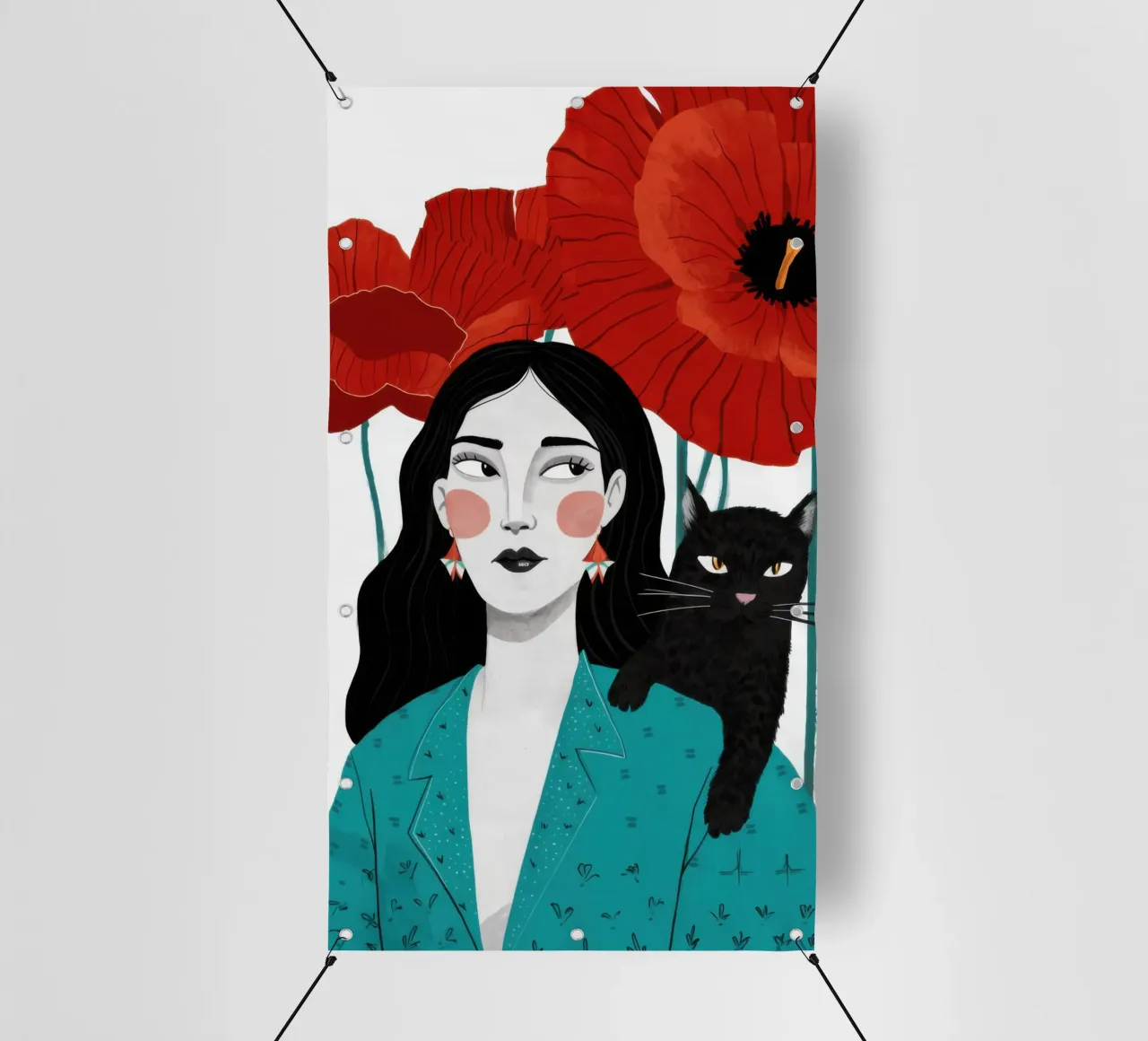 Papavero rosso Gatto nero telo in pvc da Marigold Tiga