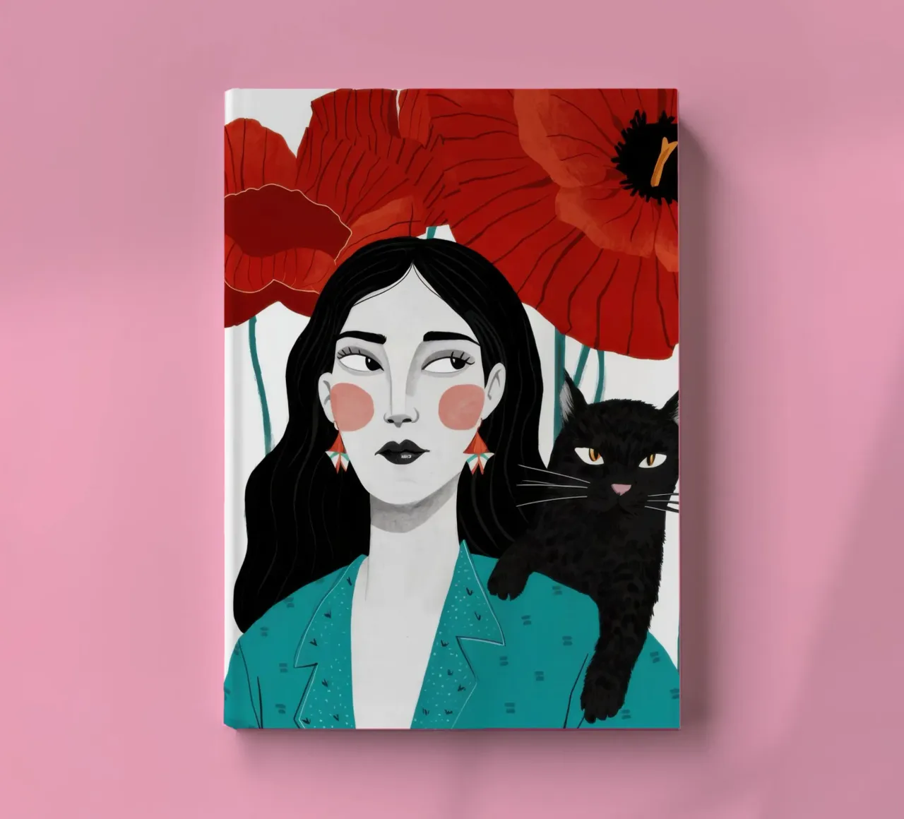 Red Poppy Black Cat notebook by Marigold Tiga