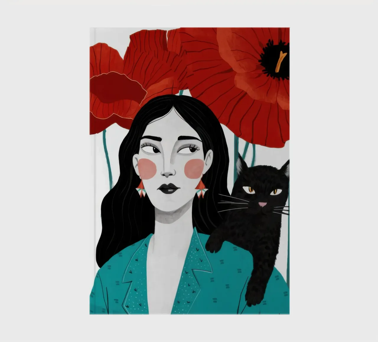Red Poppy Black Cat notebook by Marigold Tiga