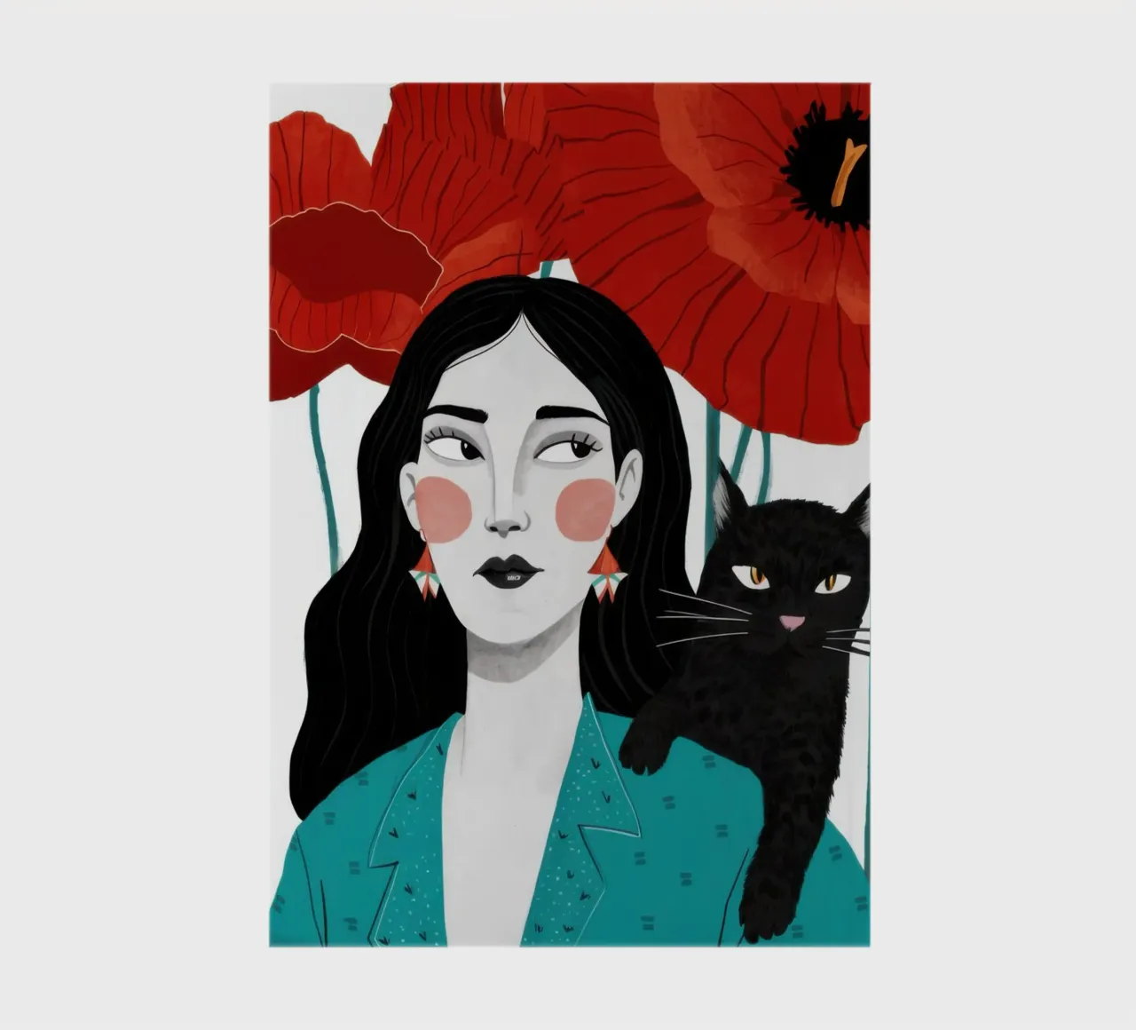 Red Poppy Black Cat notebook by Marigold Tiga