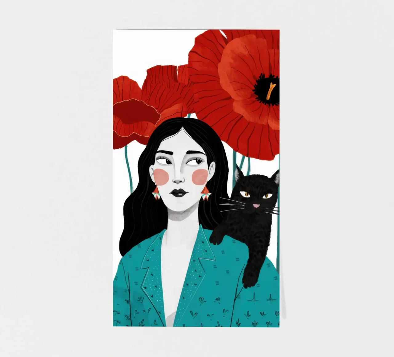 Roter Mohn Schwarze Katze Stickerbogen von Marigold Tiga