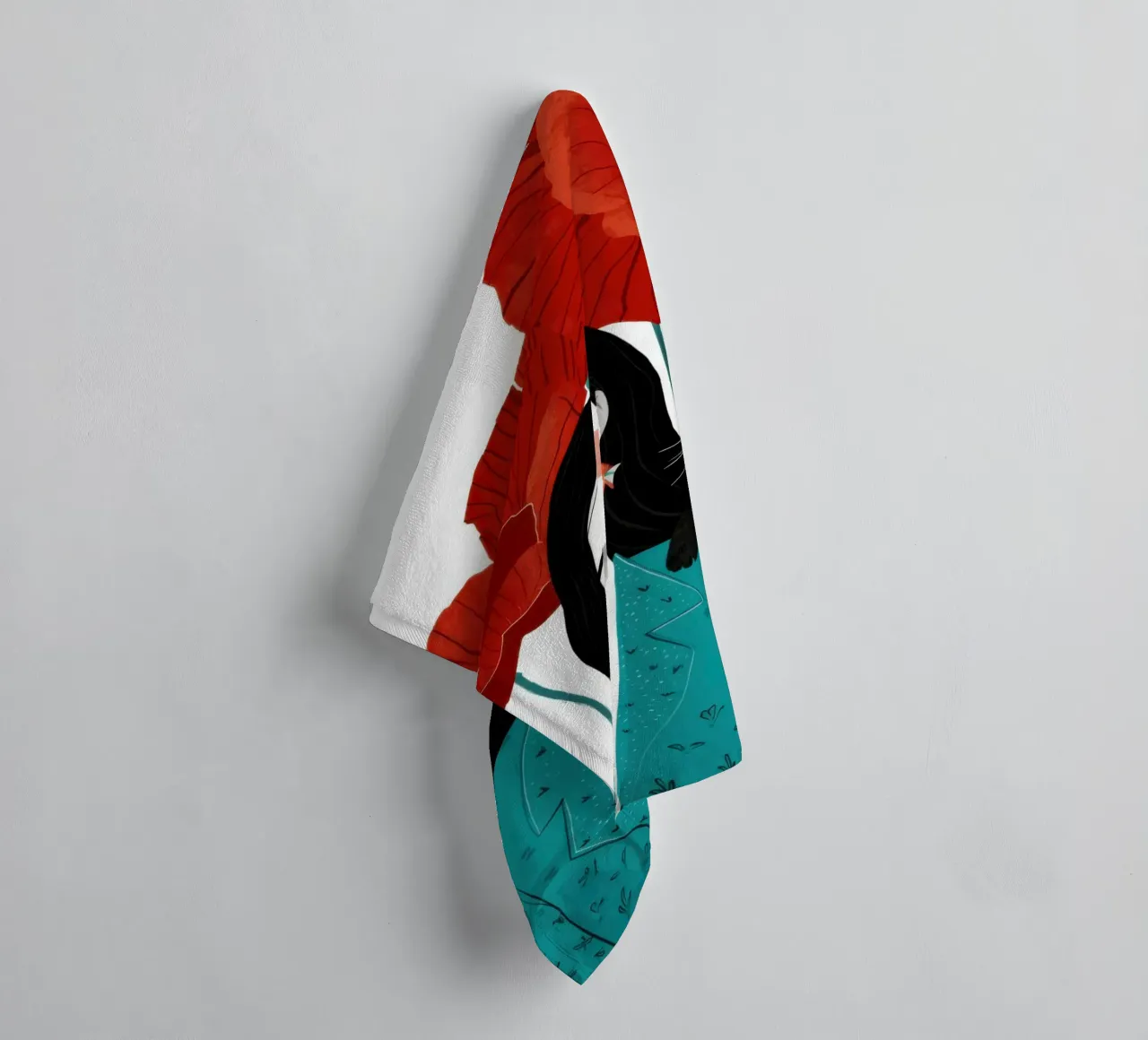 Red Poppy Black Cat towel by Marigold Tiga