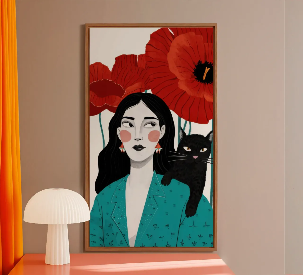 Roter Mohn Schwarze Katze Alu-Dibond von Marigold Tiga
