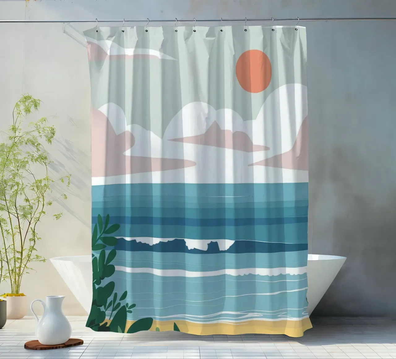 Coucher de soleil sur l'océan rideau de douche de Muse Artworks