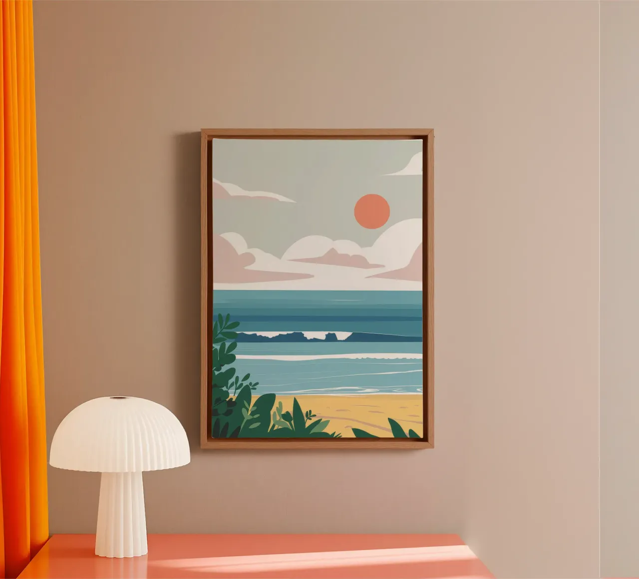 Zonsondergang met zeezicht canvas met Baklijst van Muse Artworks